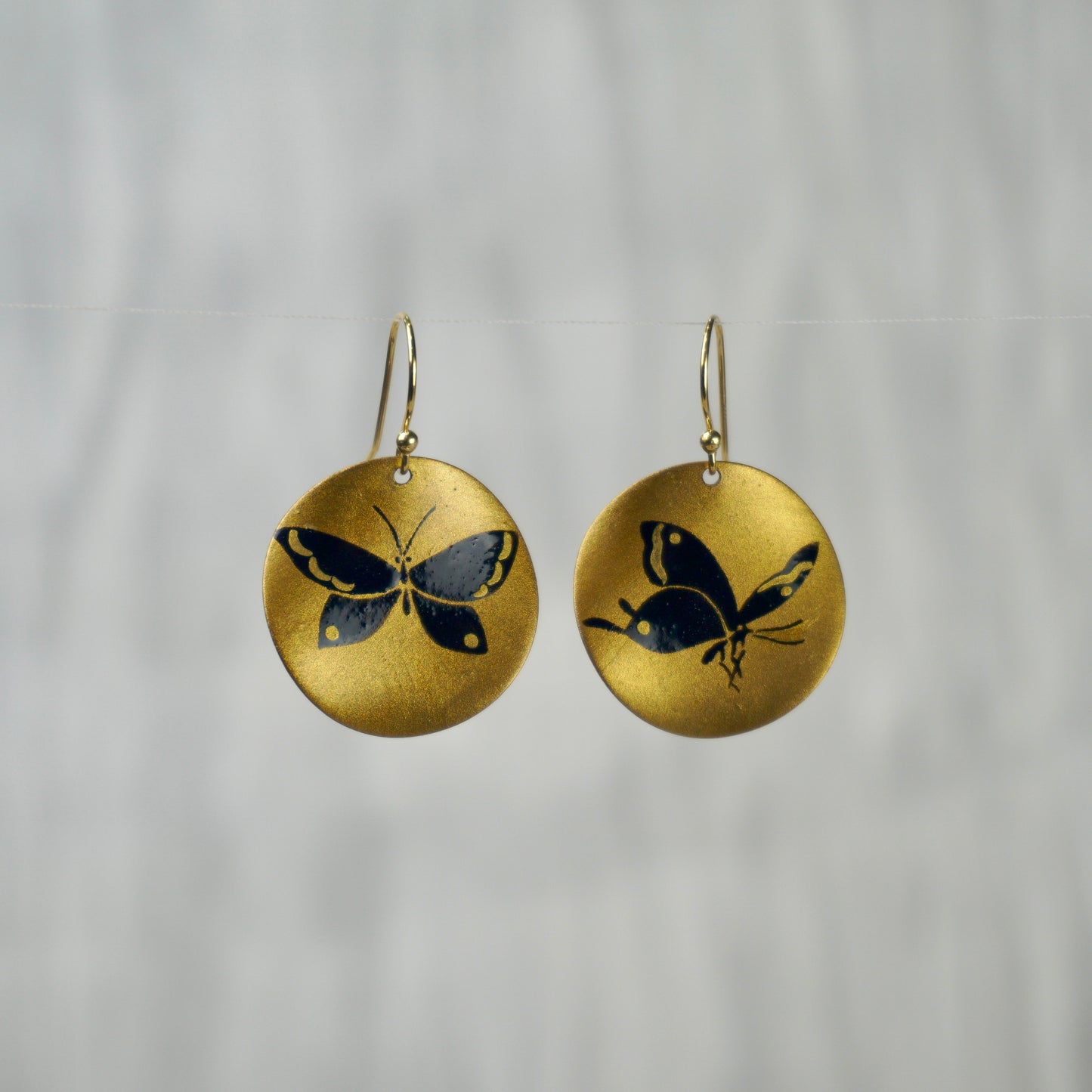 Black Lacquer Butterfly Gold Earrings