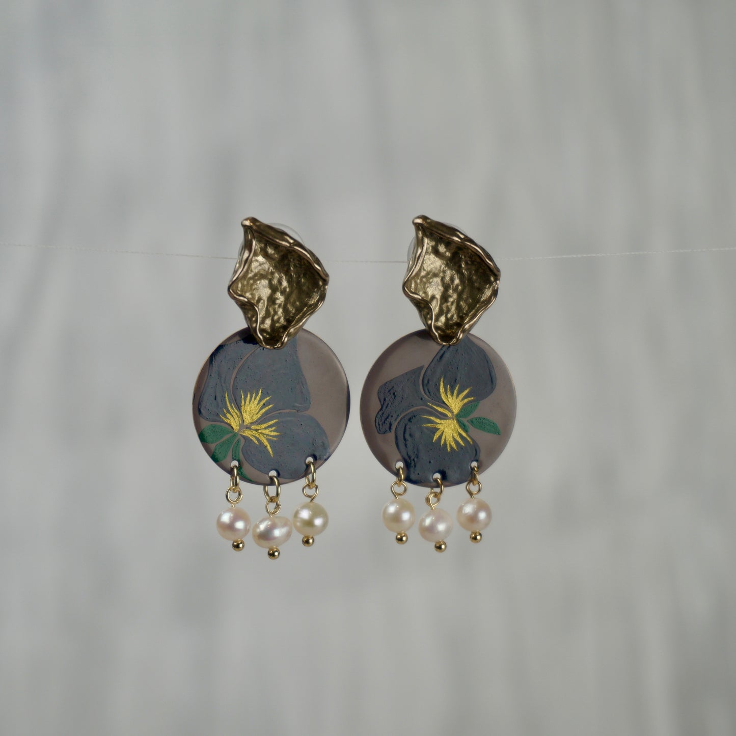 Black Flower Lacquer Drop Earrings
