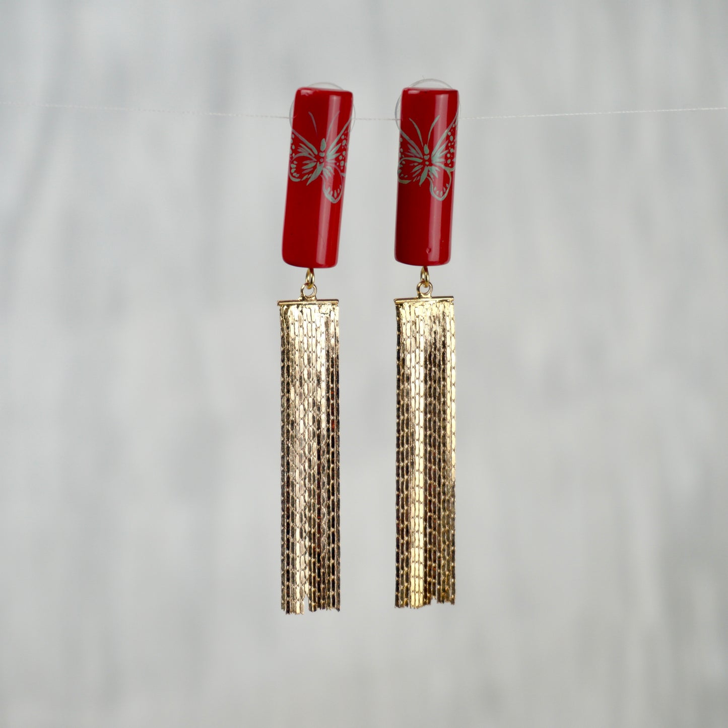 Butterfly Lacquer Long Tassel Dangle Earrings