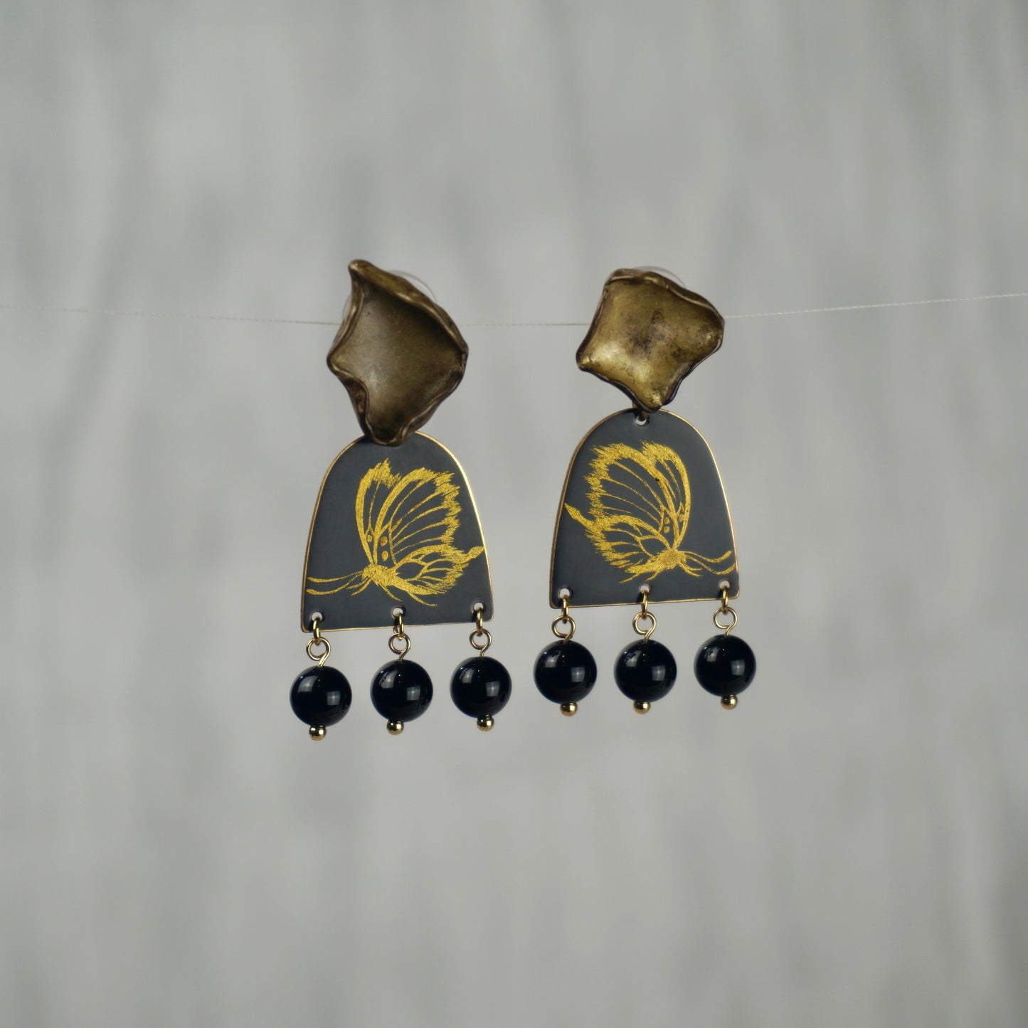 Gold Butterfly Lacquer Drop Earrings