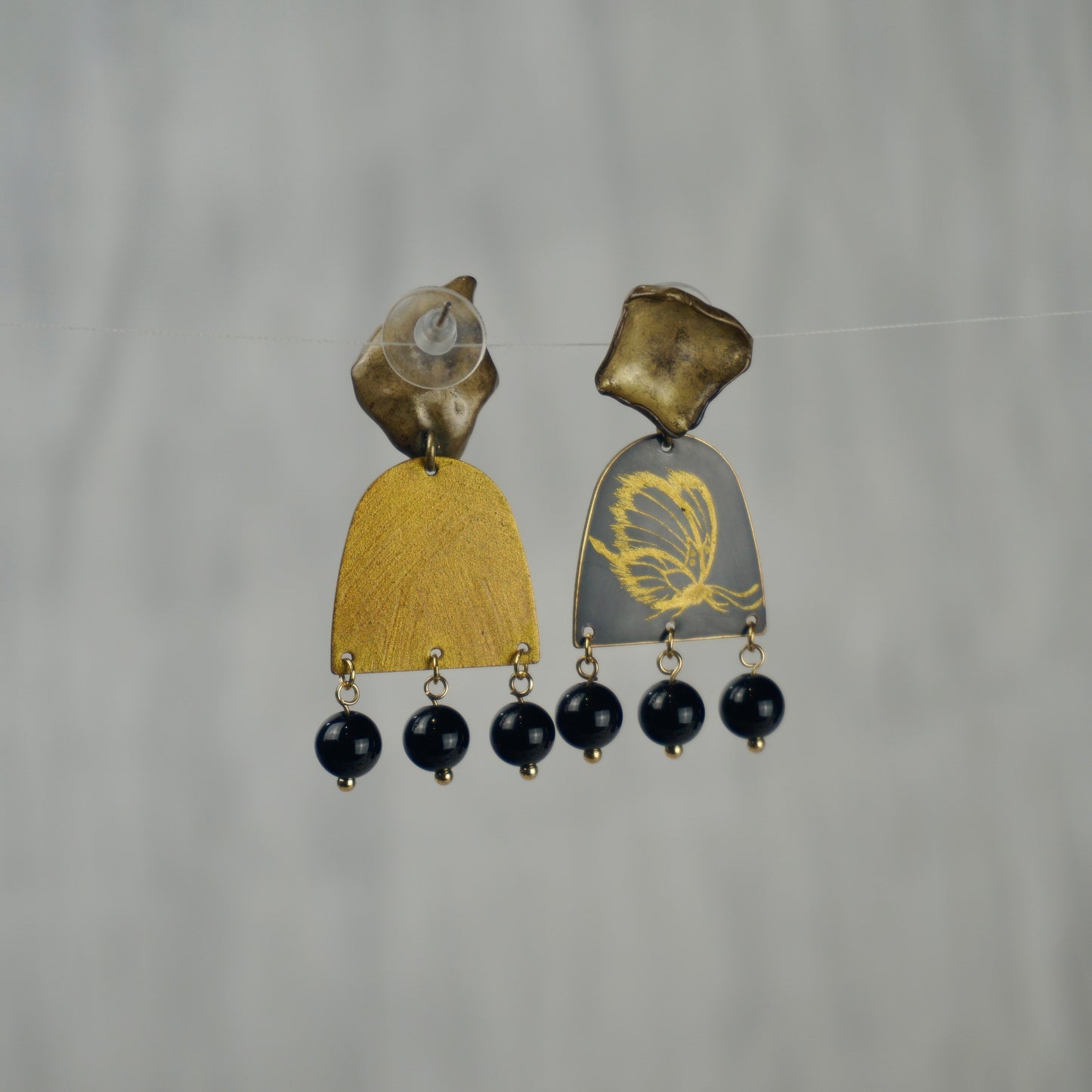 Gold Butterfly Lacquer Drop Earrings