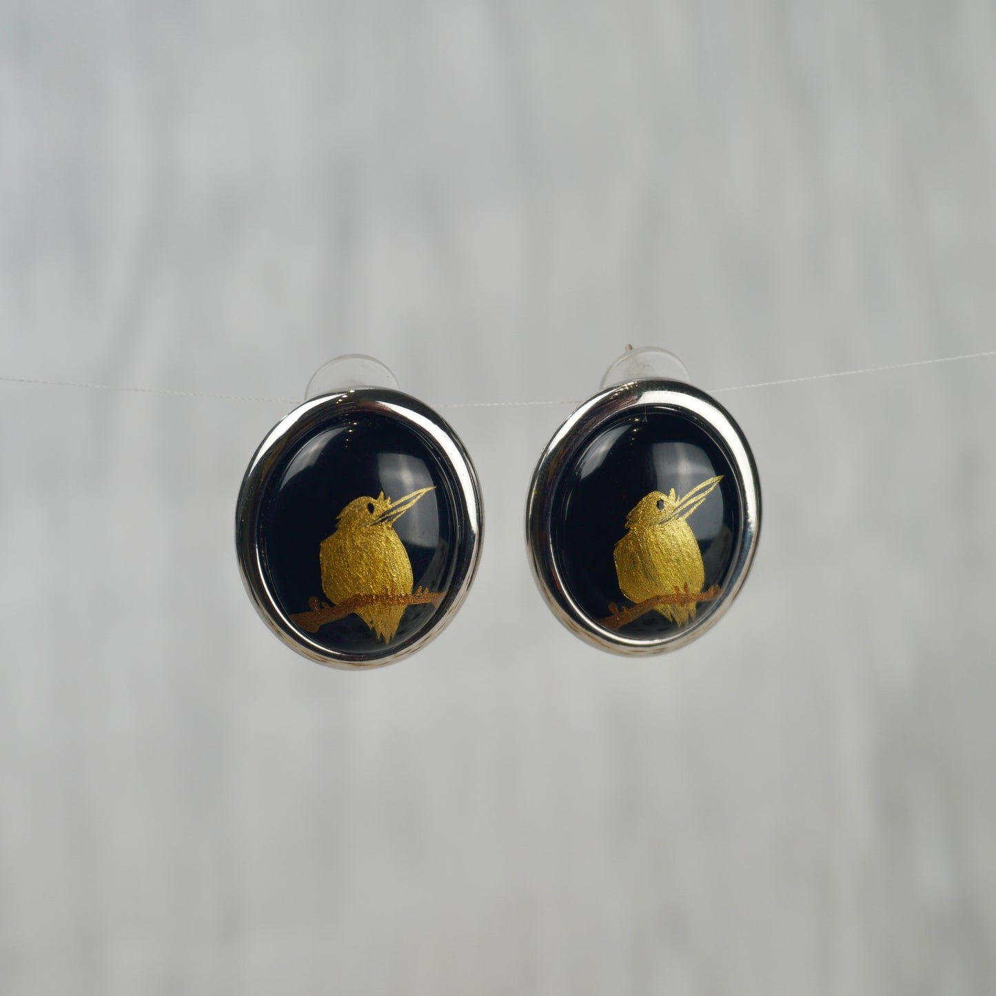 Gold Lacquer Bird Stud Earrings