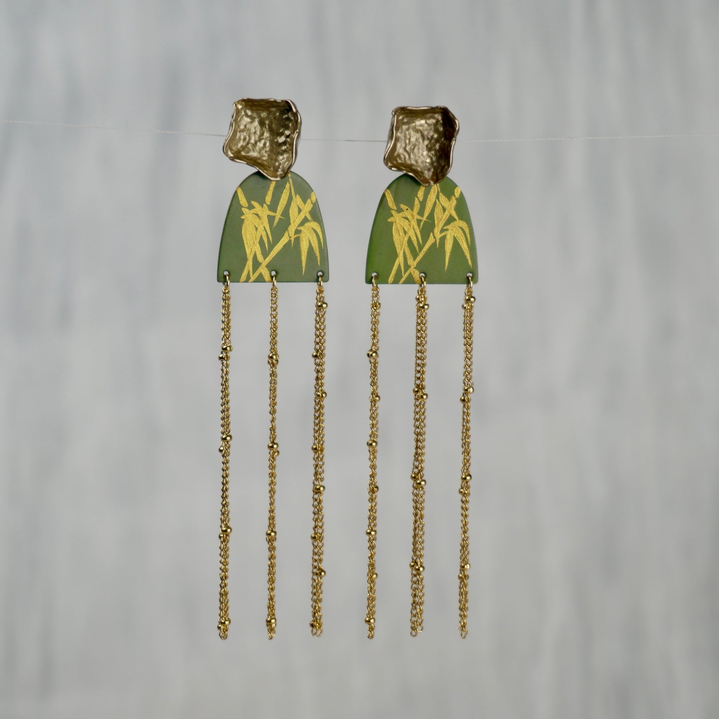 Gold Bamboo Lacquer Dangle Earrings