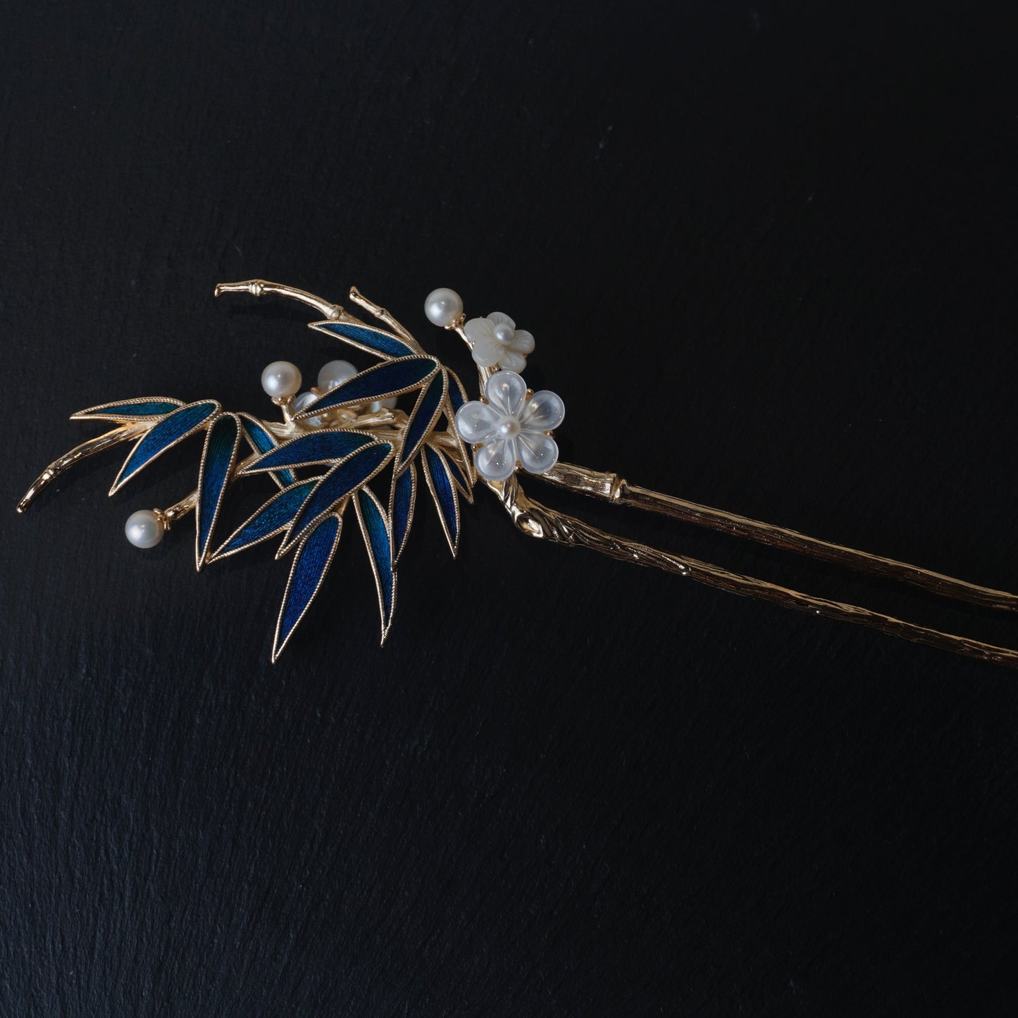 Peacock Feather Hairpin Bamboo Leaves