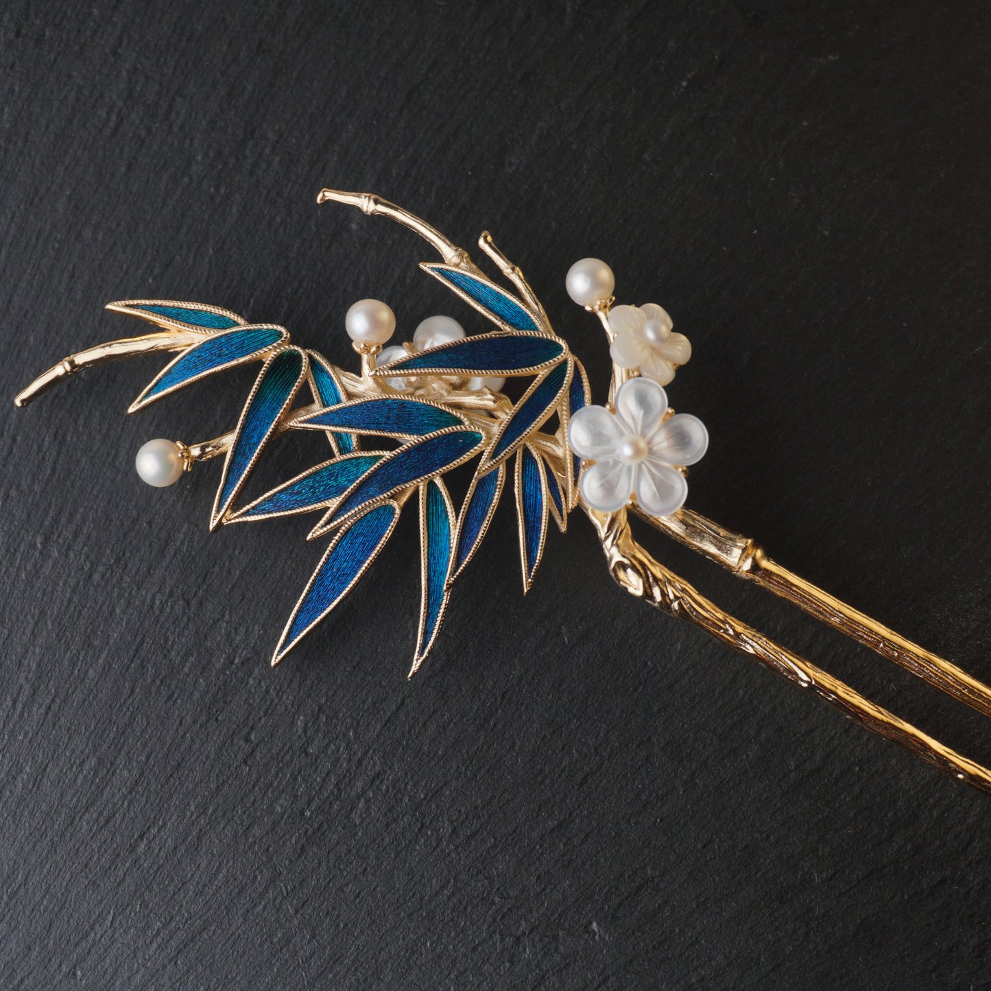 Peacock Feather Hairpin Bamboo Leaves