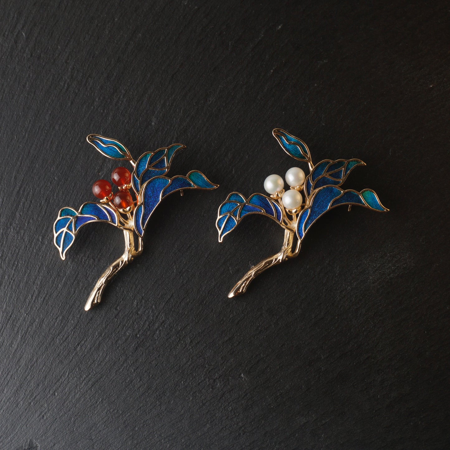 Peacock Feather Flowering Branch Brooch