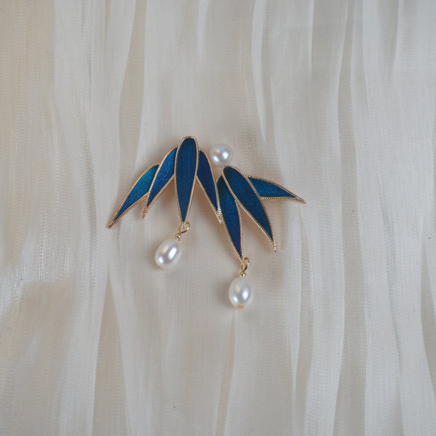 Peacock Feather Bamboo Leaf Brooch