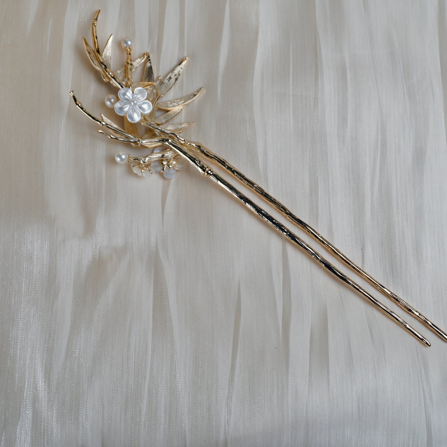 Peacock Feather Hairpin Bamboo Leaves