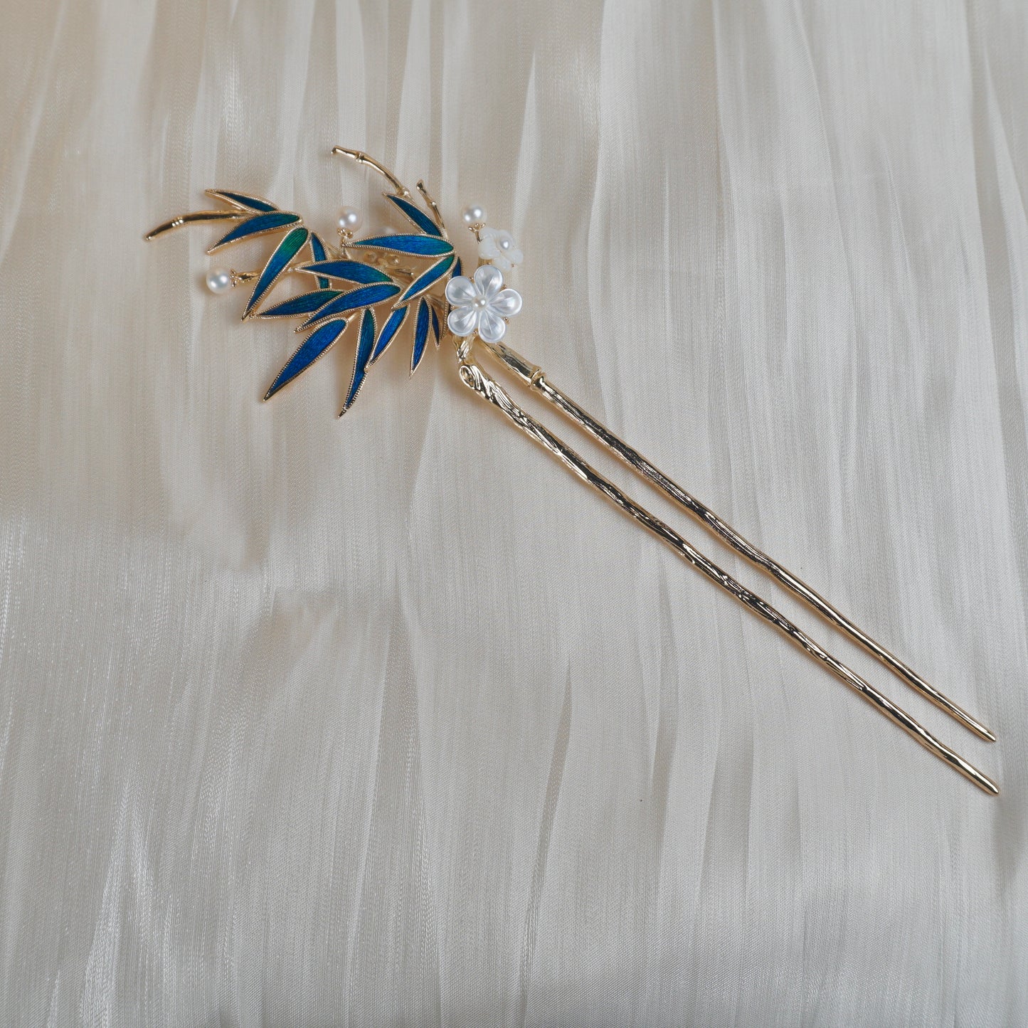 Peacock Feather Hairpin Bamboo Leaves