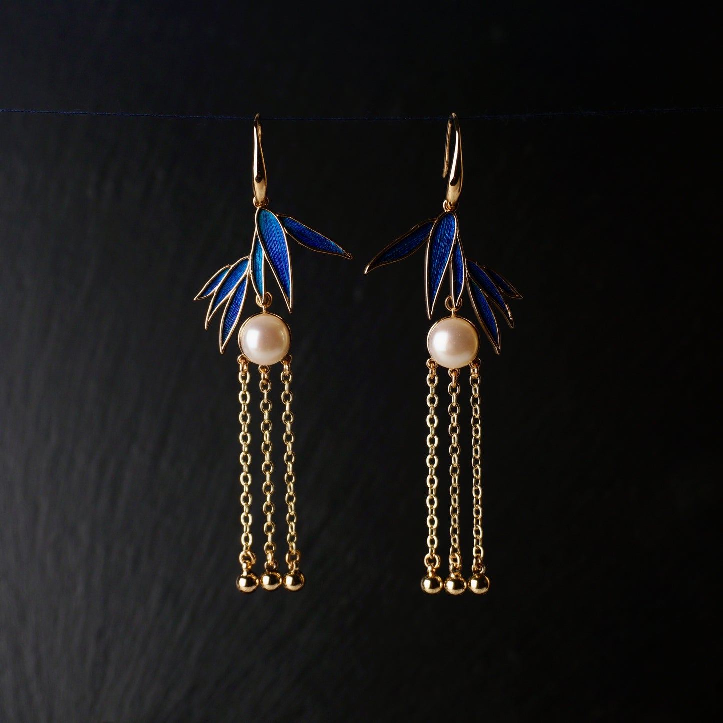 Peacock Feather Bamboo Leaf Long Earrings