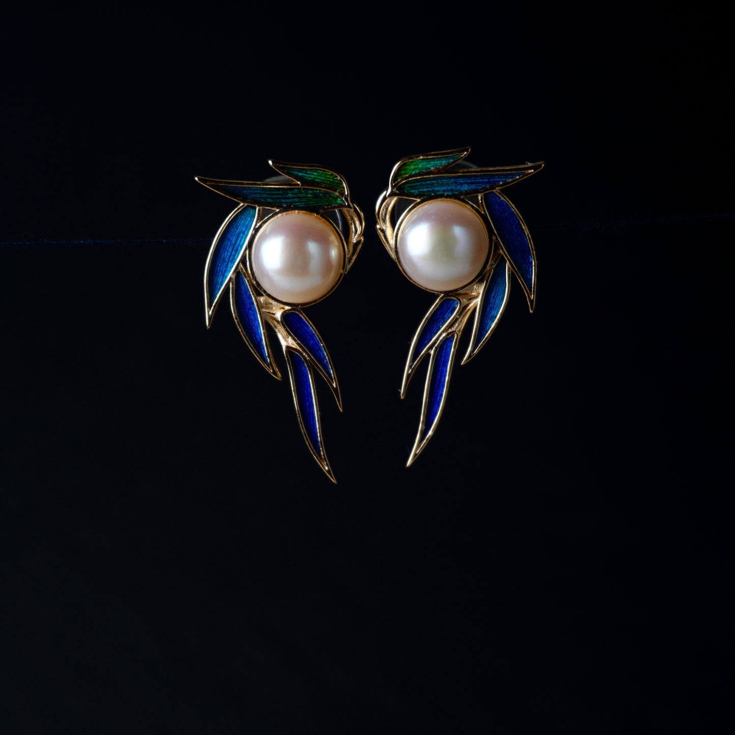 Peacock Feather Bamboo Leaf Earrings