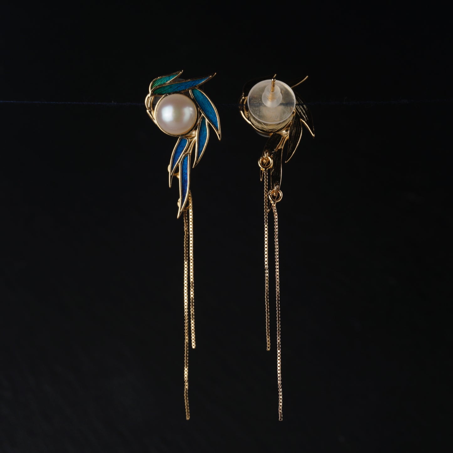 Peacock Feather Bamboo Leaf Earrings