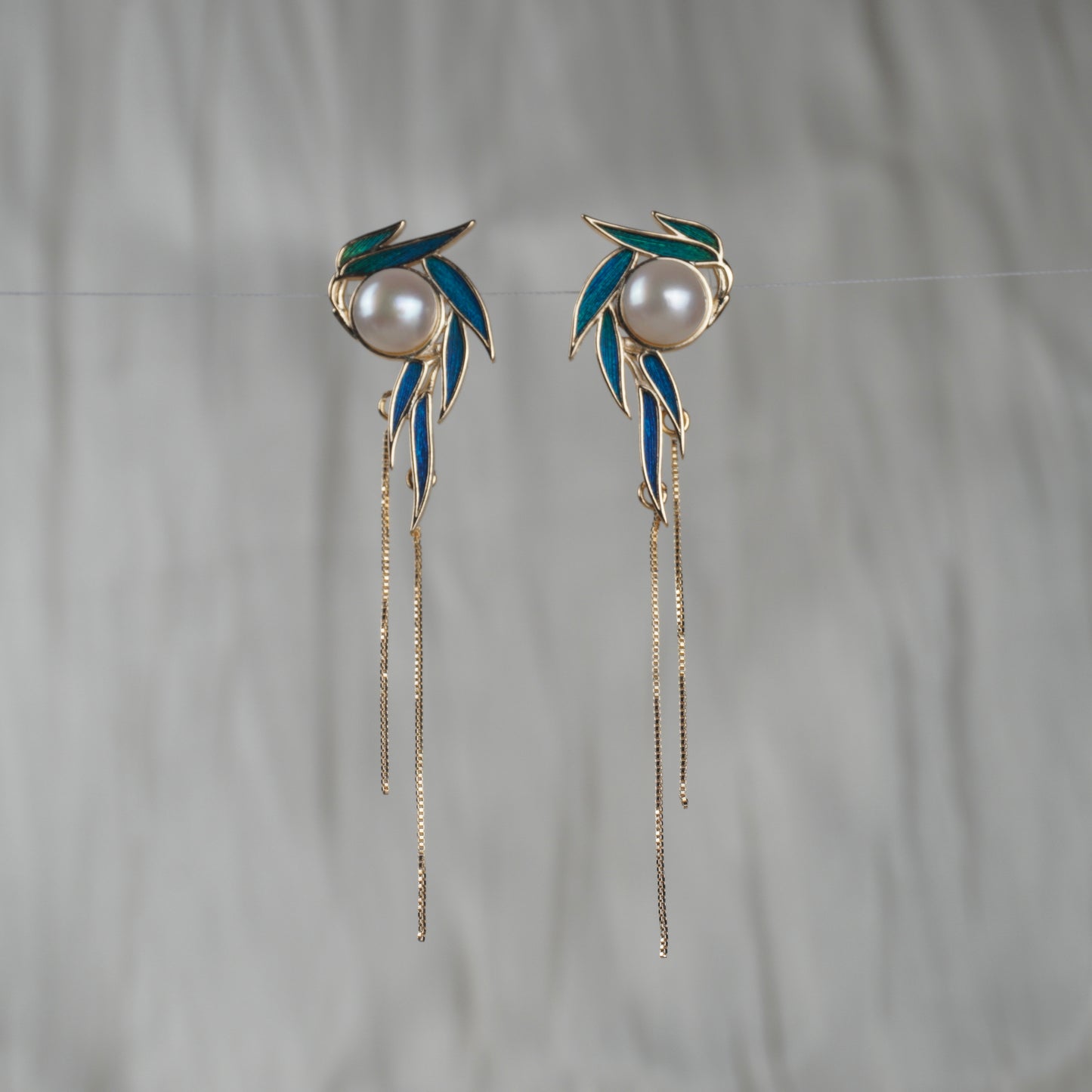 Peacock Feather Bamboo Leaf Earrings