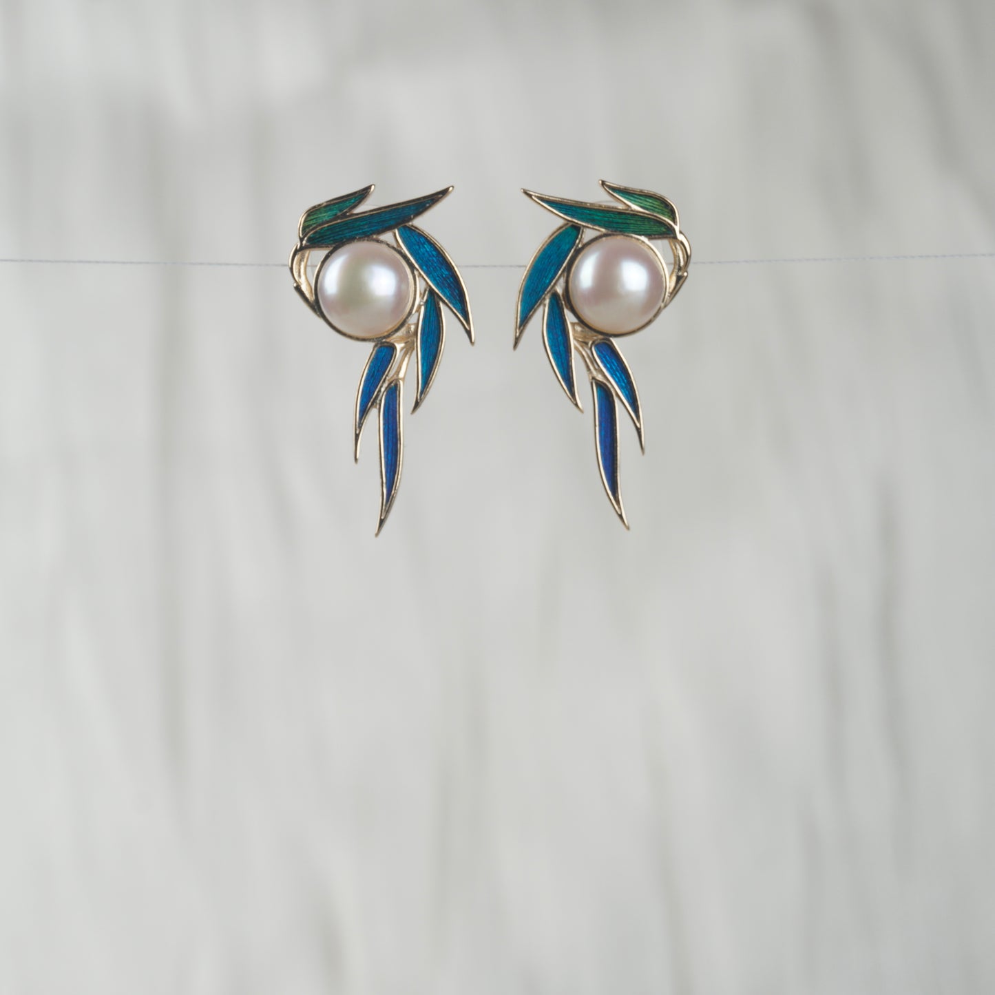 Peacock Feather Bamboo Leaf Earrings