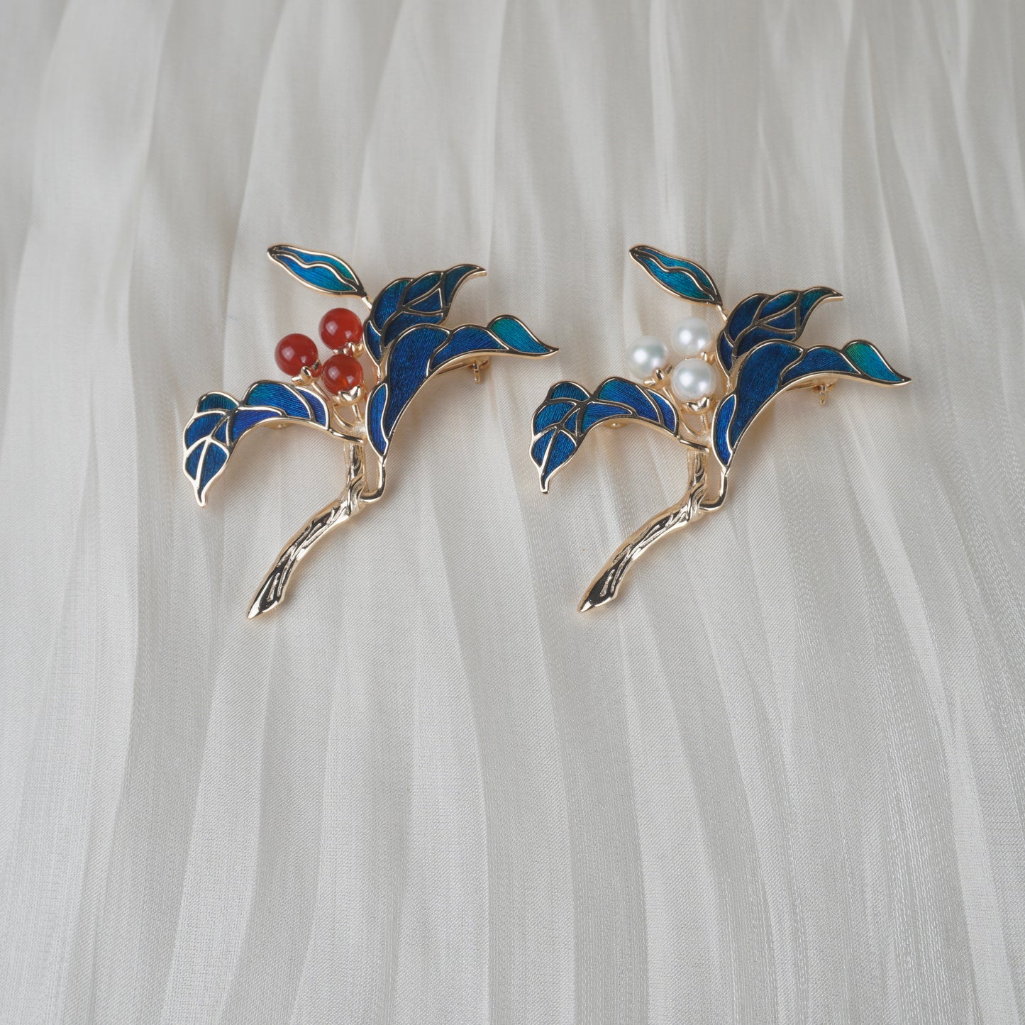 Peacock Feather Flowering Branch Brooch