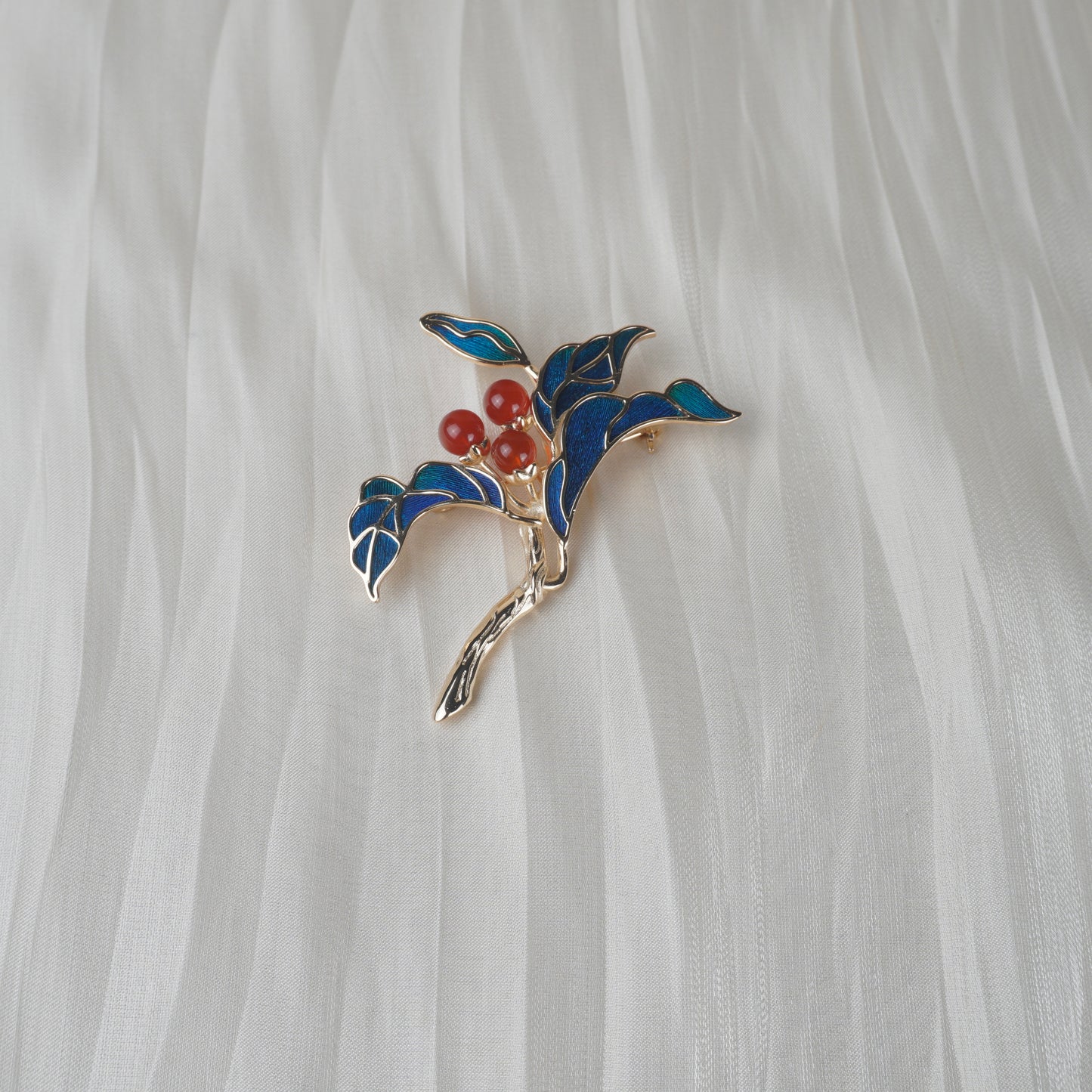 Peacock Feather Flowering Branch Brooch