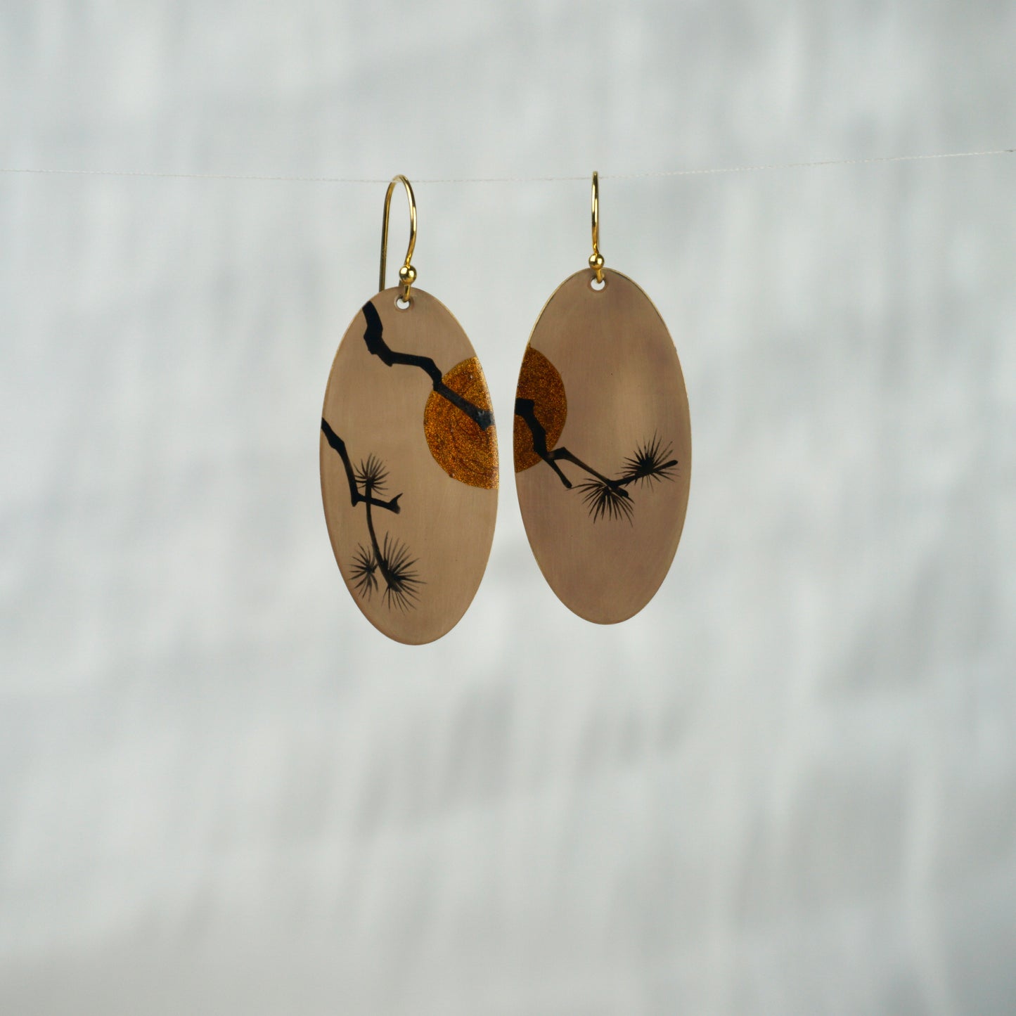 Lacquer Pine And Moon Earrings