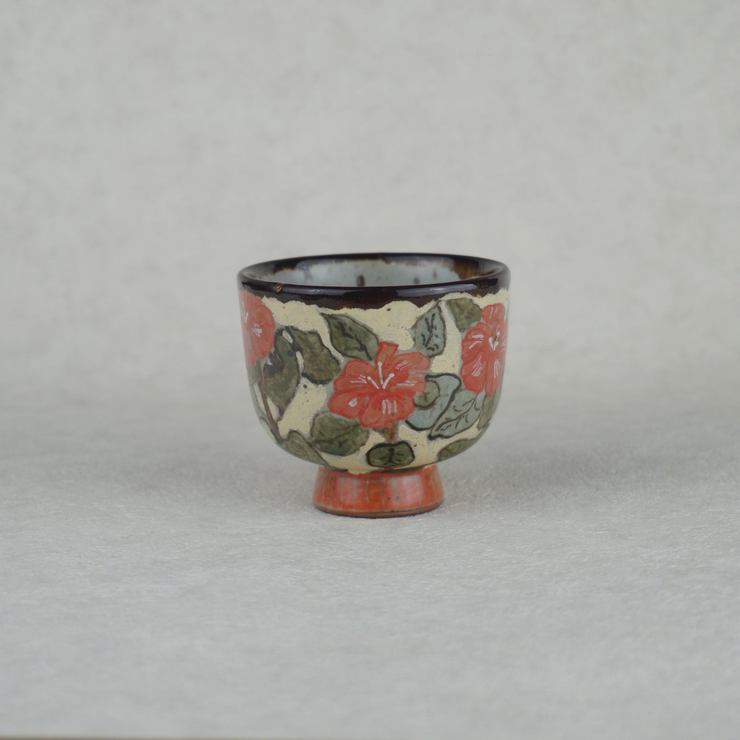 Red Morning Glory Footed Tea Cup