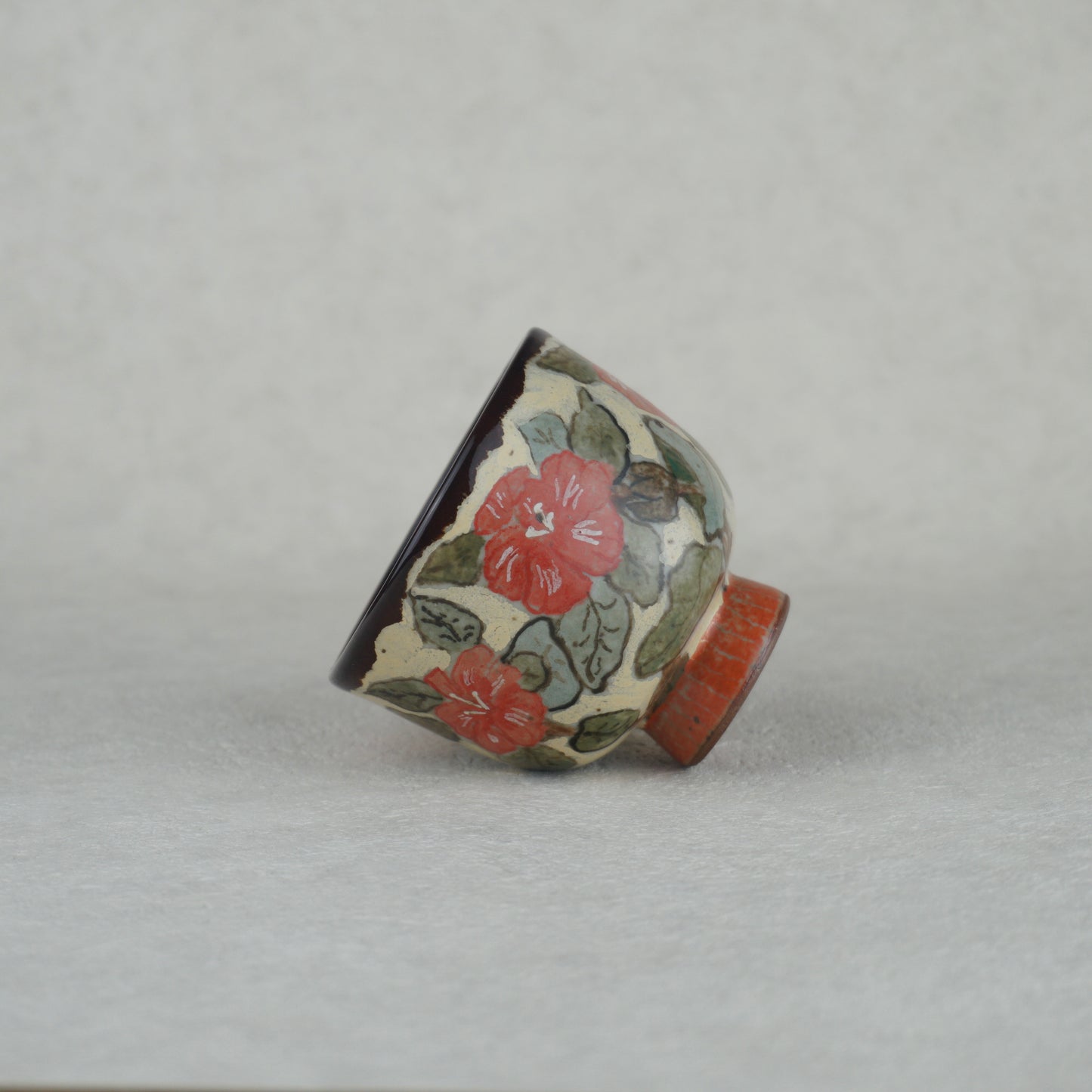Red Morning Glory Footed Tea Cup