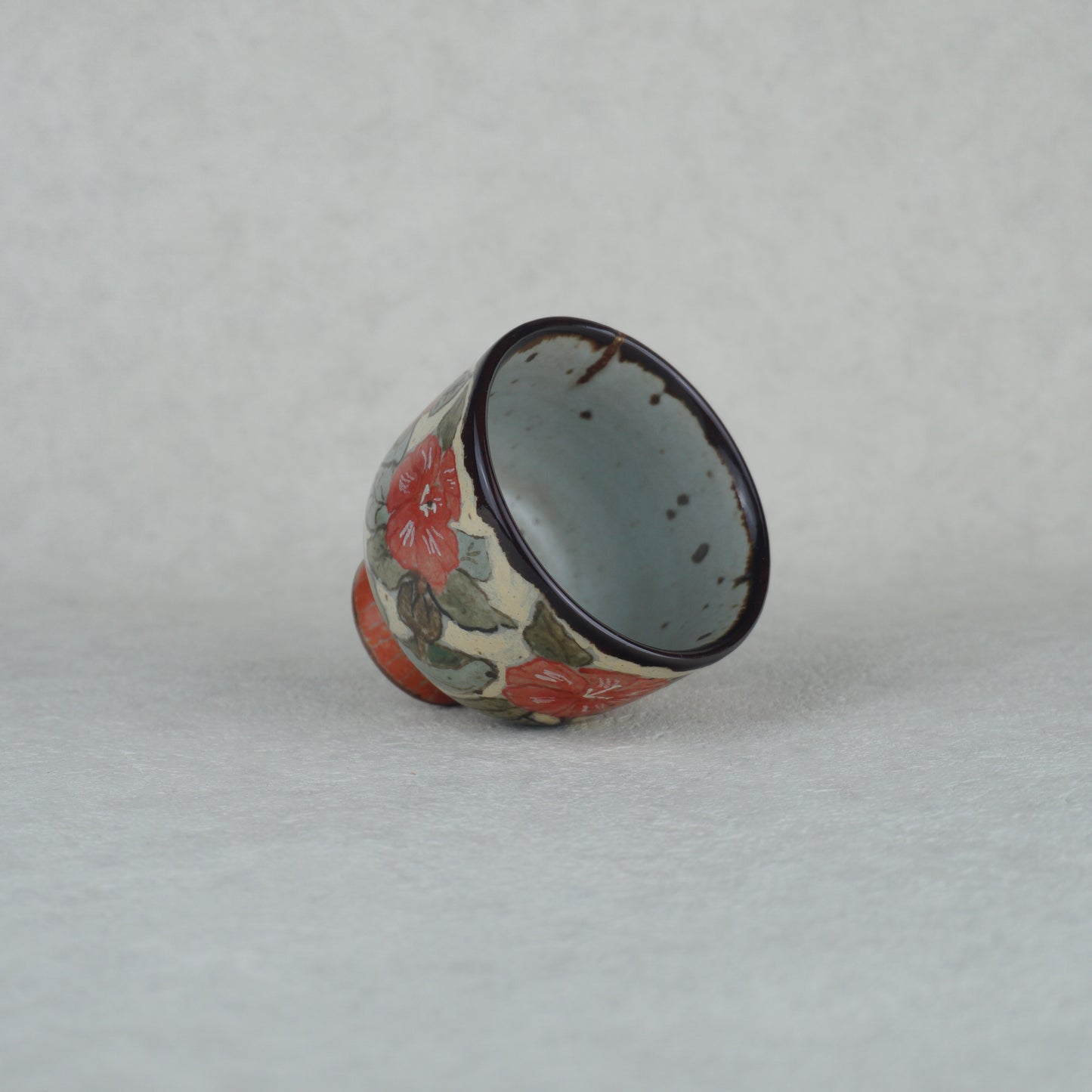 Red Morning Glory Footed Tea Cup