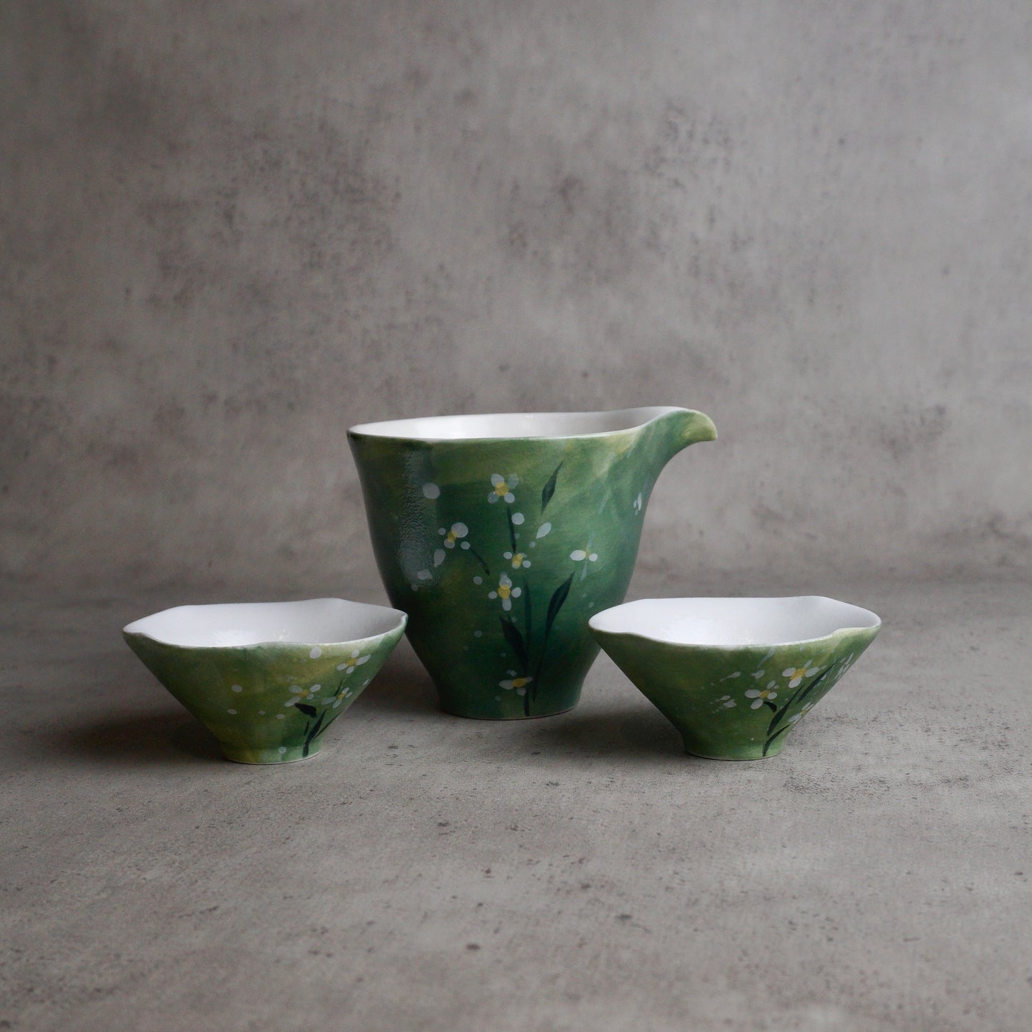Green Flora Hand Painted Tea Set