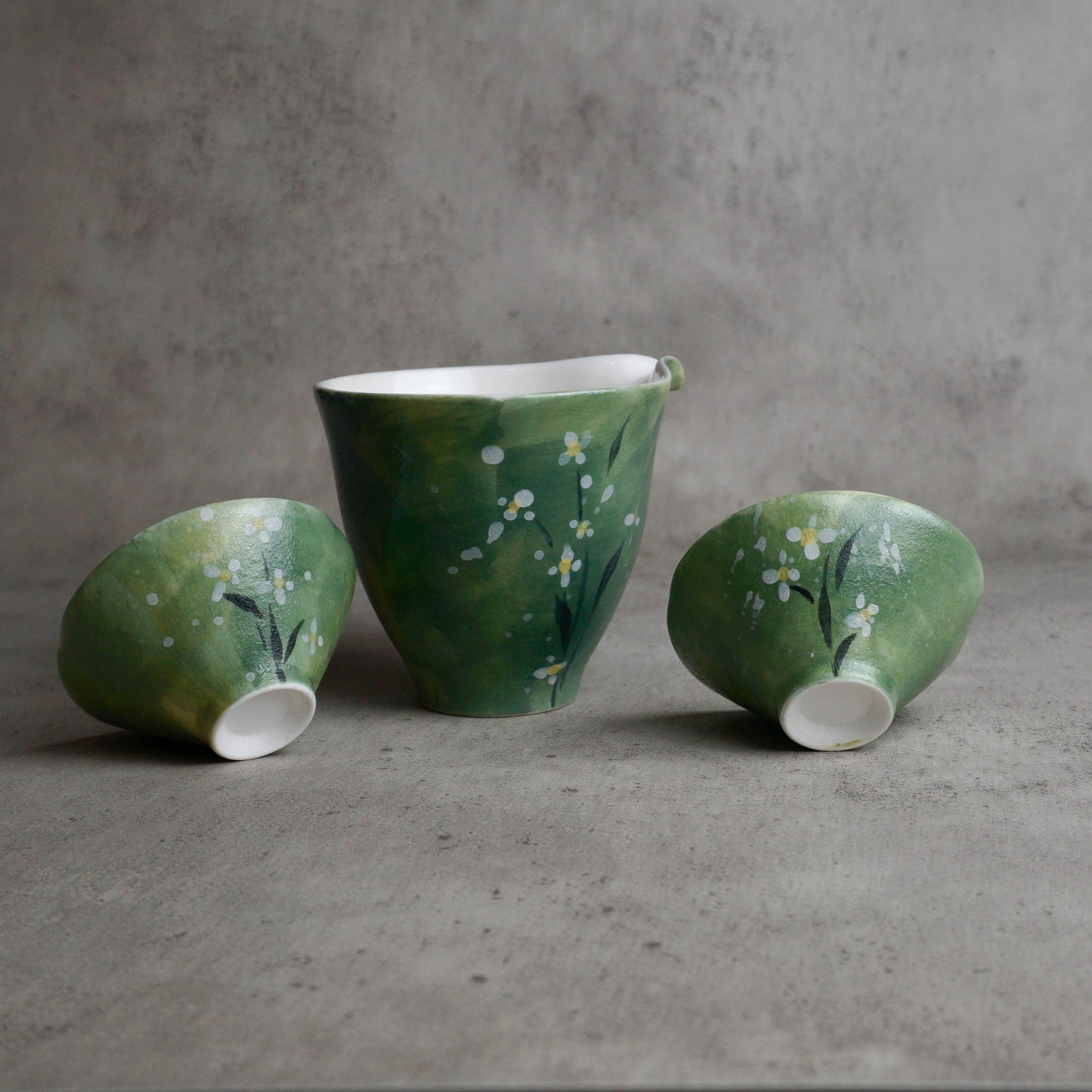 Green Flora Hand Painted Tea Set