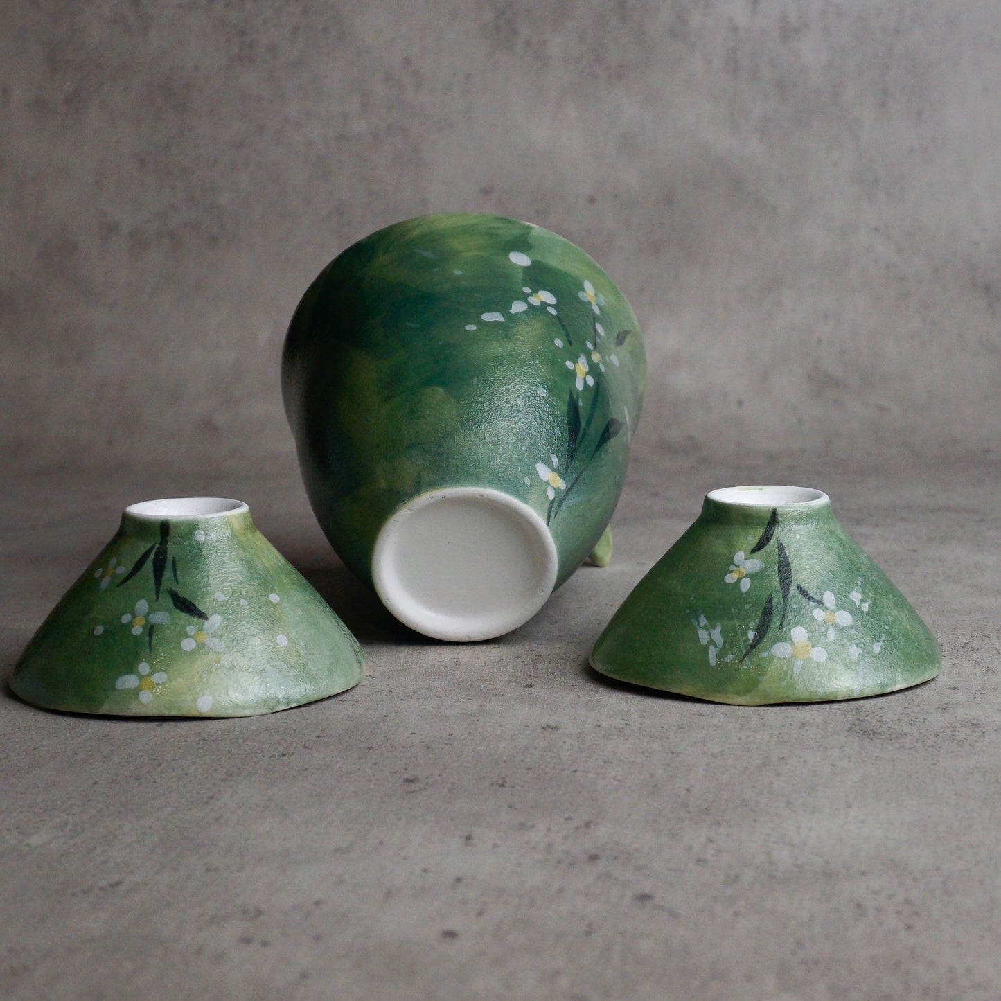 Green Flora Hand Painted Tea Set