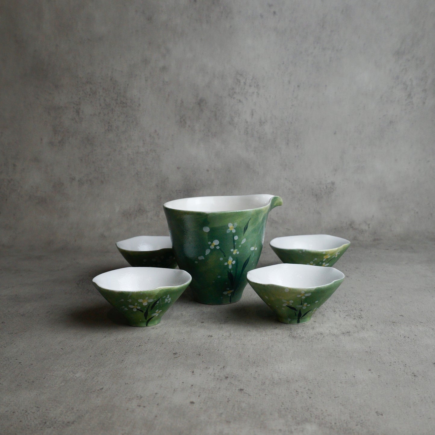 Green Flora Hand Painted Tea Set