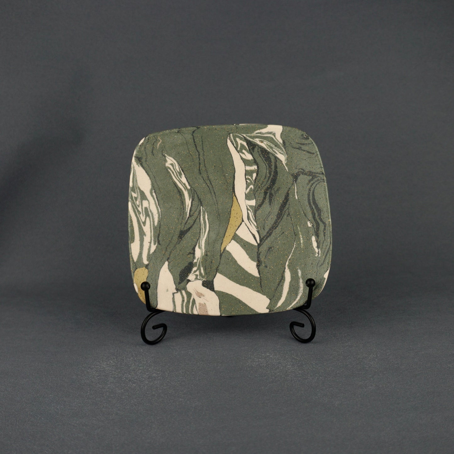 Green Agateware Footed Square Plate