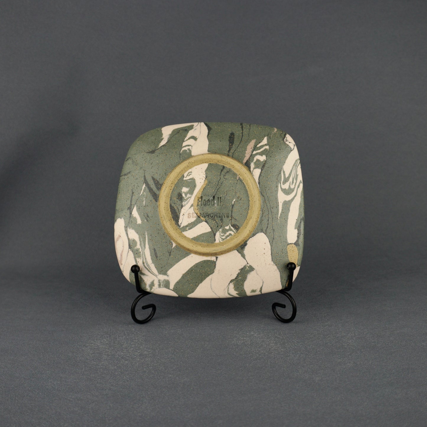 Green Agateware Footed Square Plate