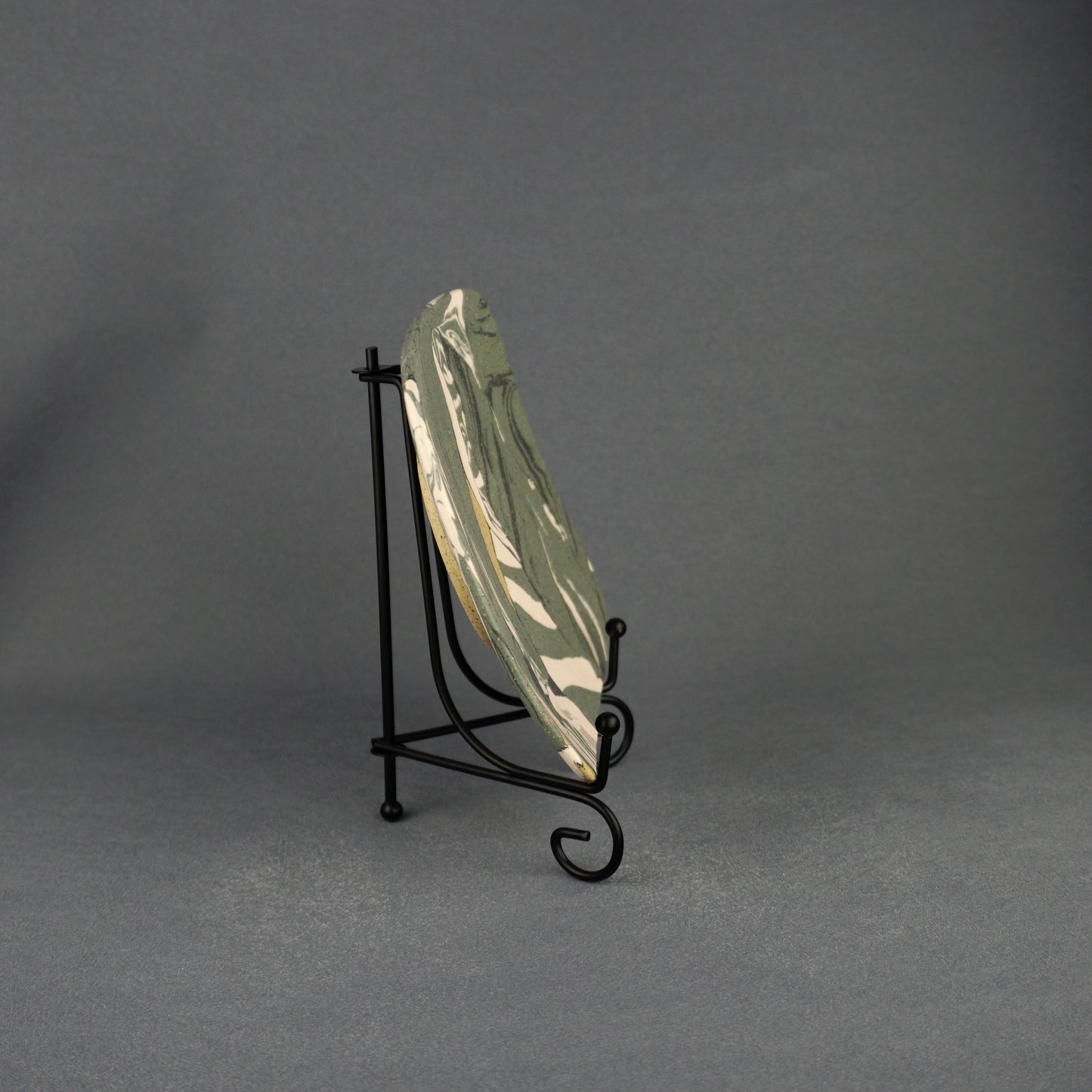 Green Agateware Footed Square Plate