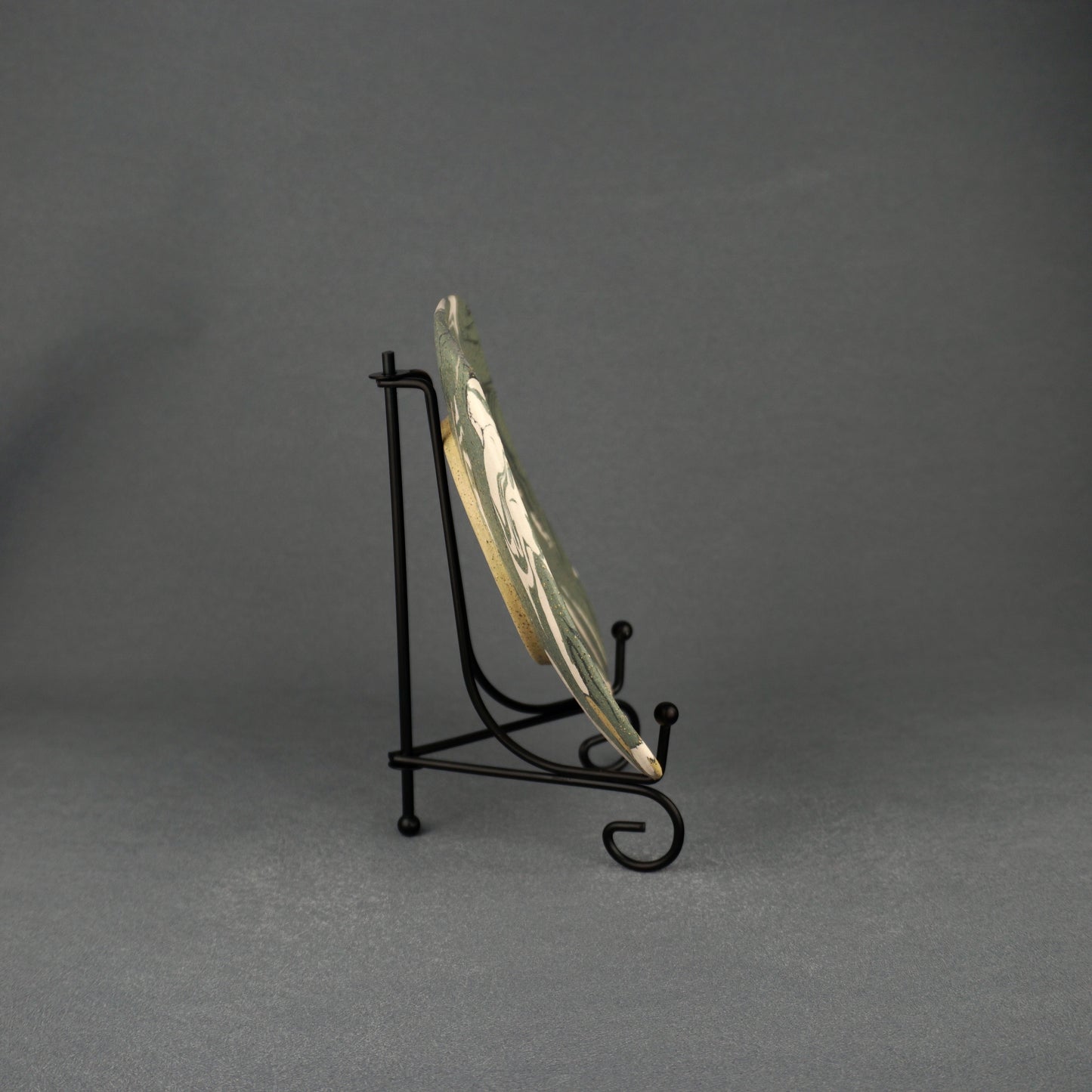 Green Agateware Footed Square Plate