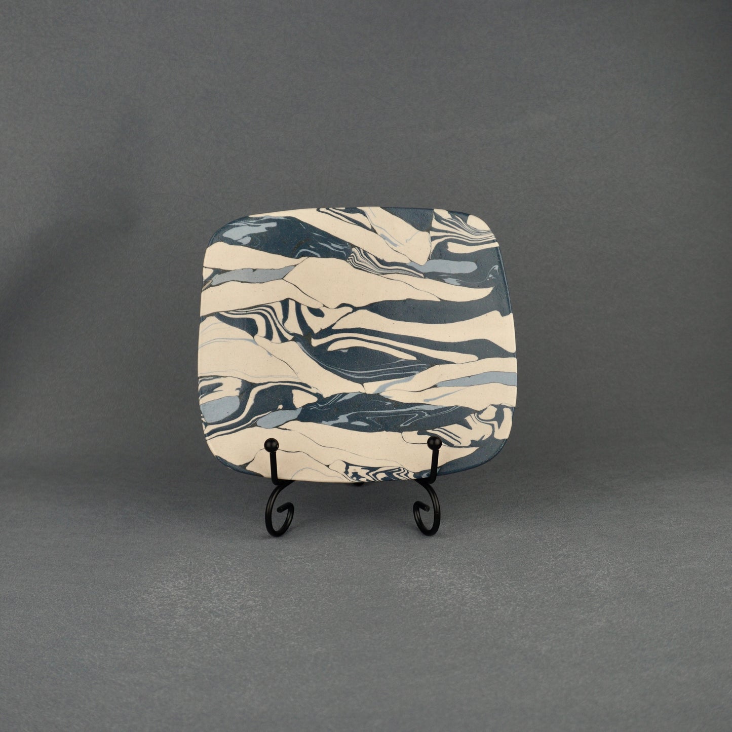 Blue Agateware Footed Square Plate