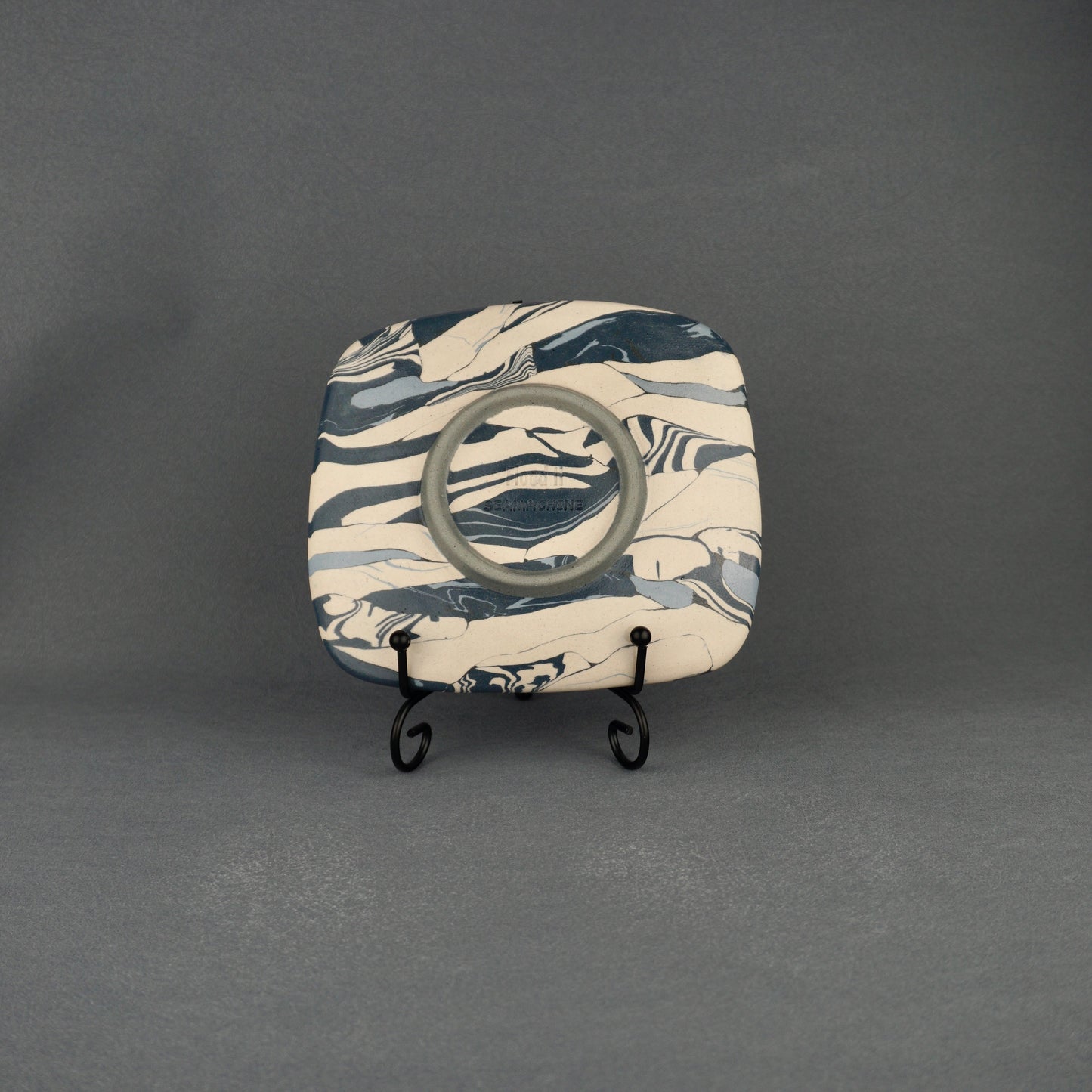 Blue Agateware Footed Square Plate