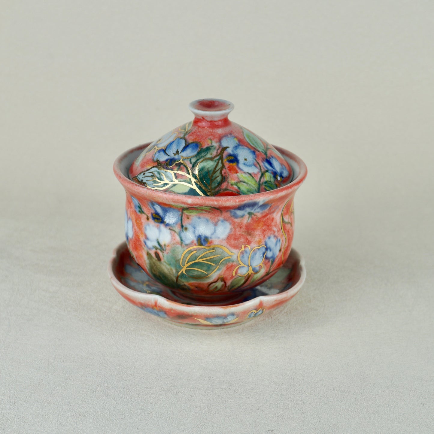 Earthy Red Floral Gaiwan Tea Set