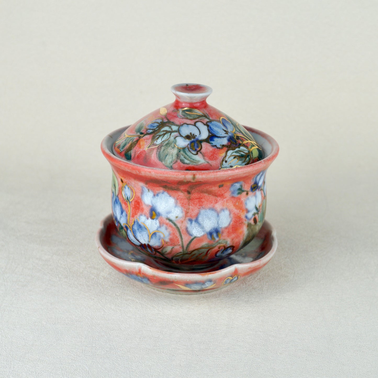 Earthy Red Floral Gaiwan Tea Set
