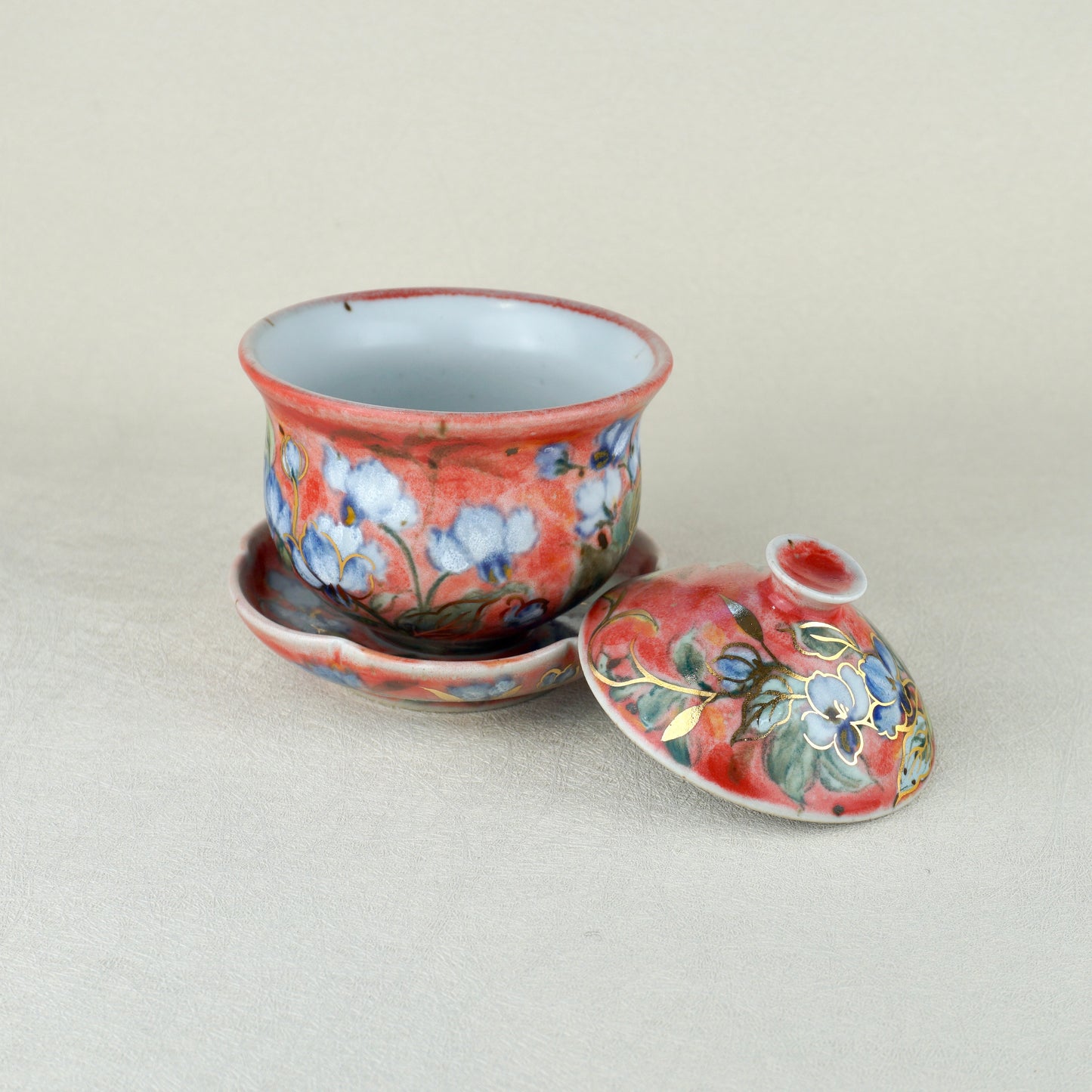 Earthy Red Floral Gaiwan Tea Set