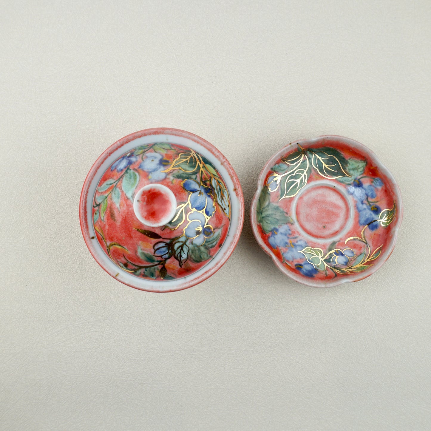 Earthy Red Floral Gaiwan Tea Set