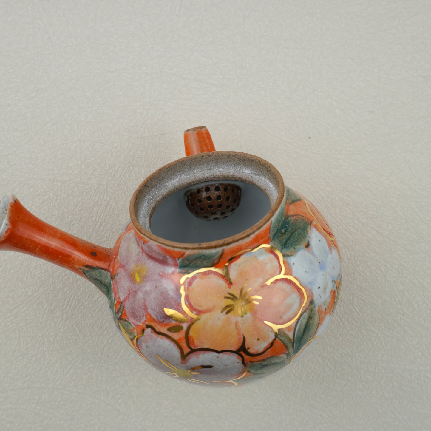 Warm Orange Floral Golden Teapot Set