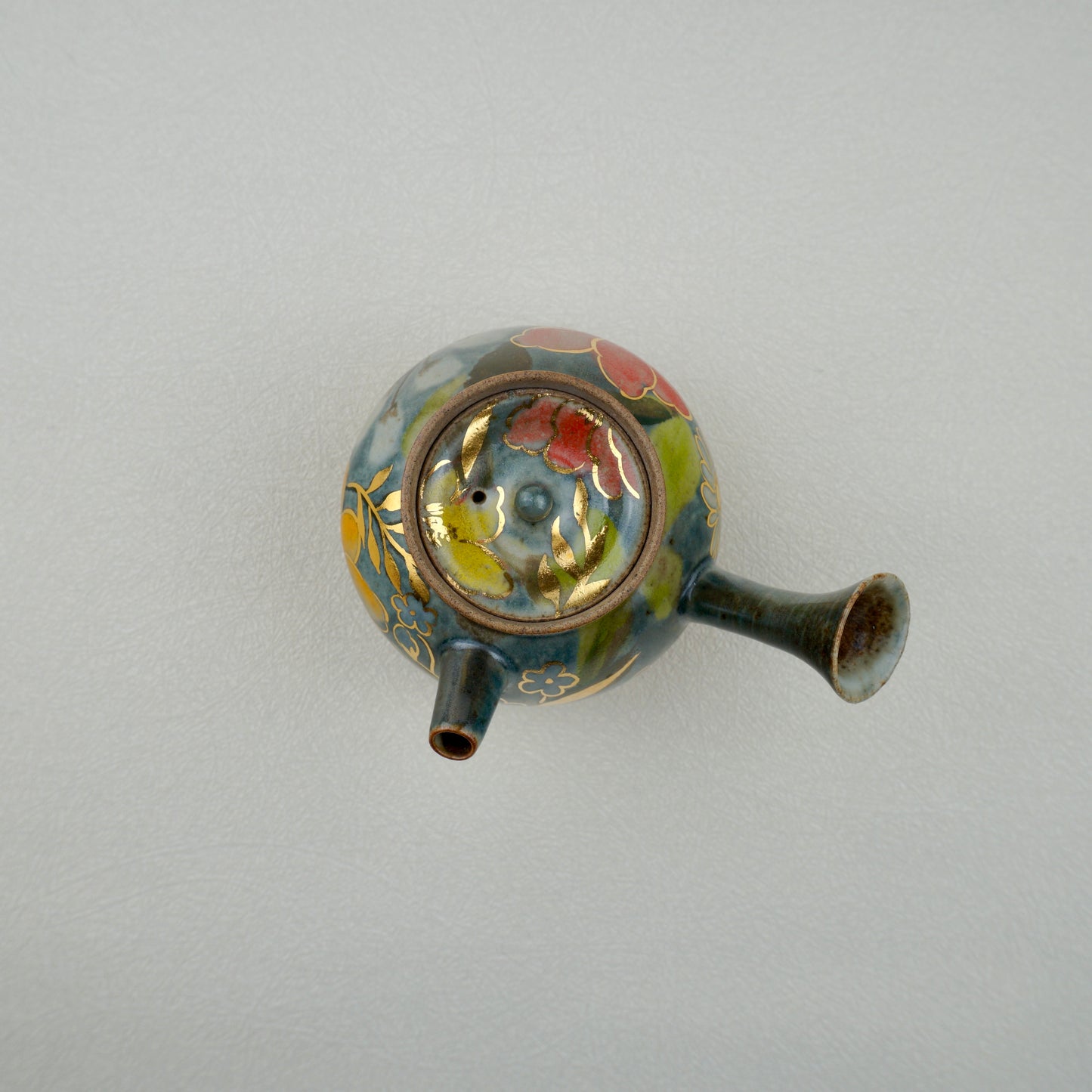 Earthy Green Floral Golden Teapot