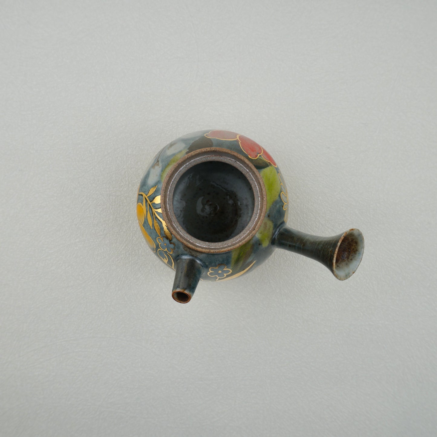 Earthy Green Floral Golden Teapot