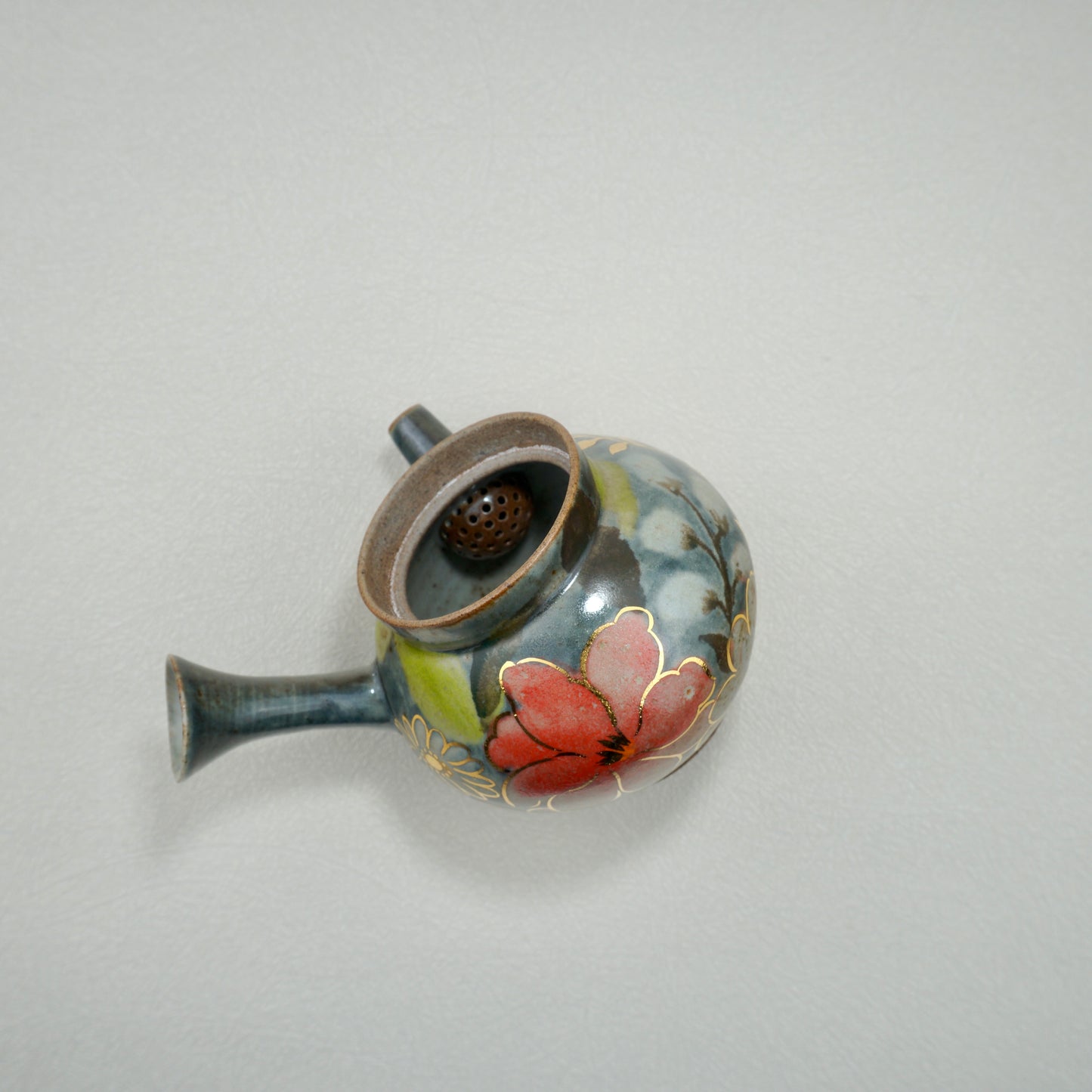 Earthy Green Floral Golden Teapot
