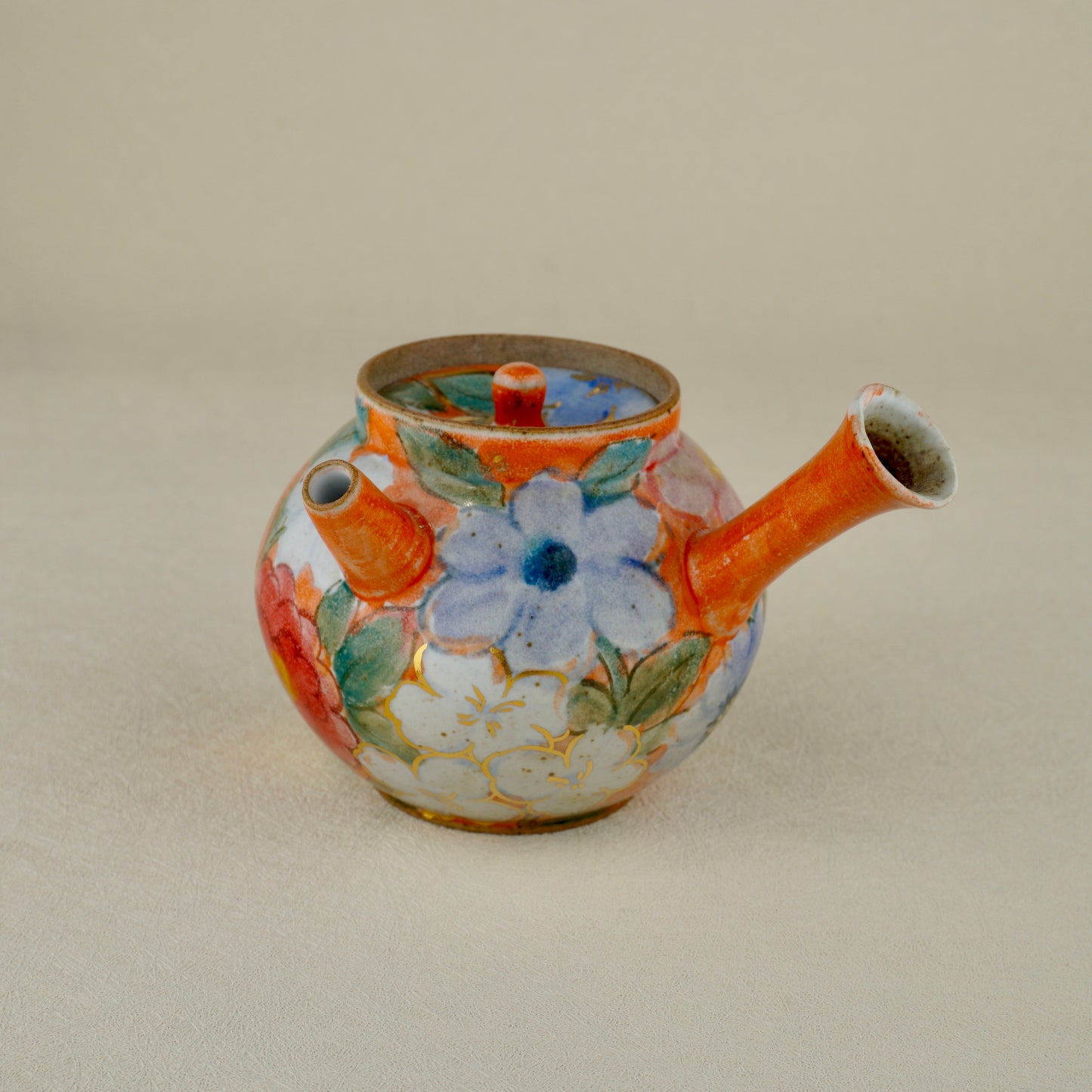Warm Orange Floral Golden Teapot Set