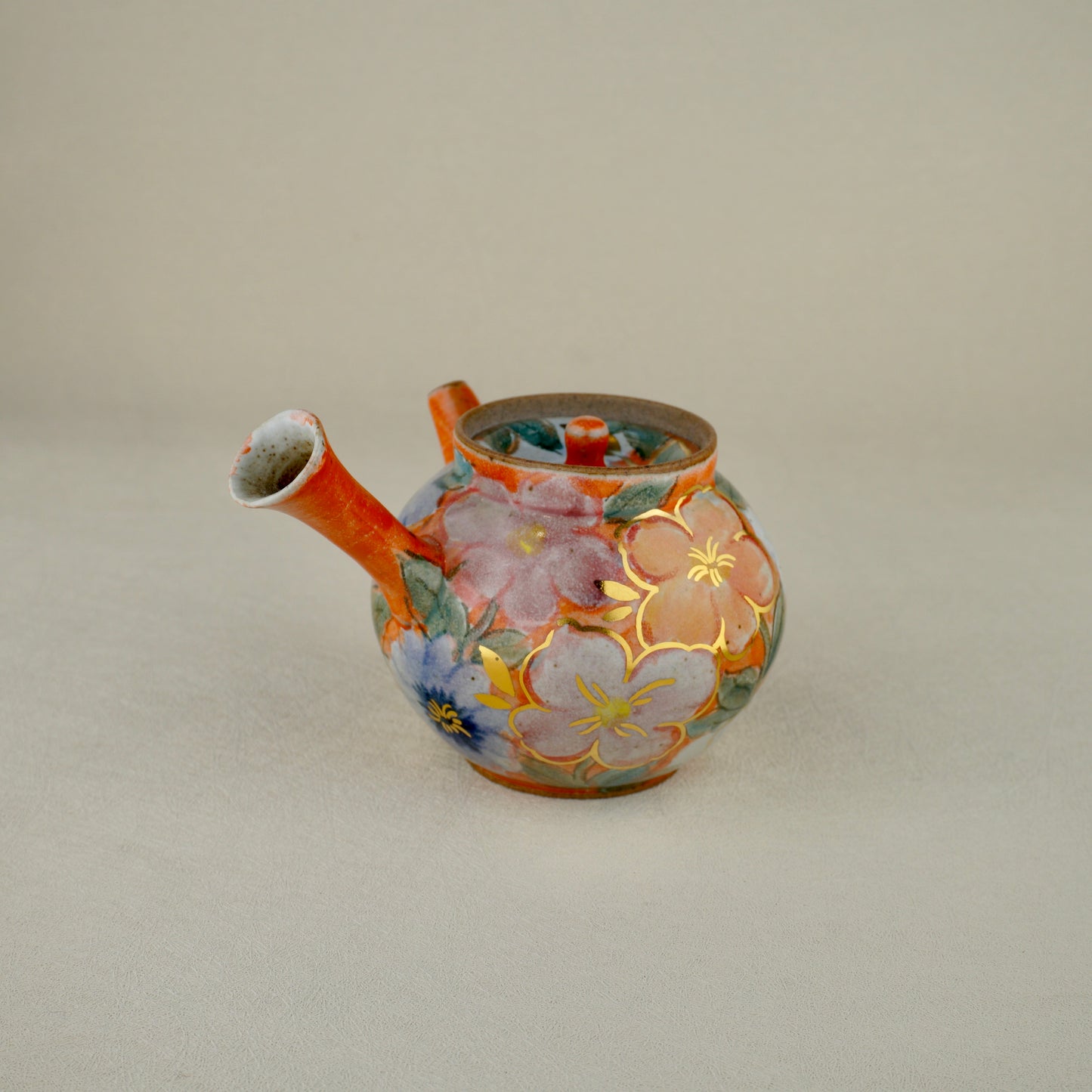 Warm Orange Floral Golden Teapot Set