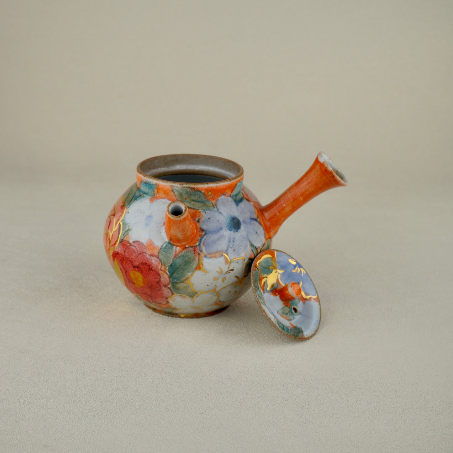 Warm Orange Floral Golden Teapot Set
