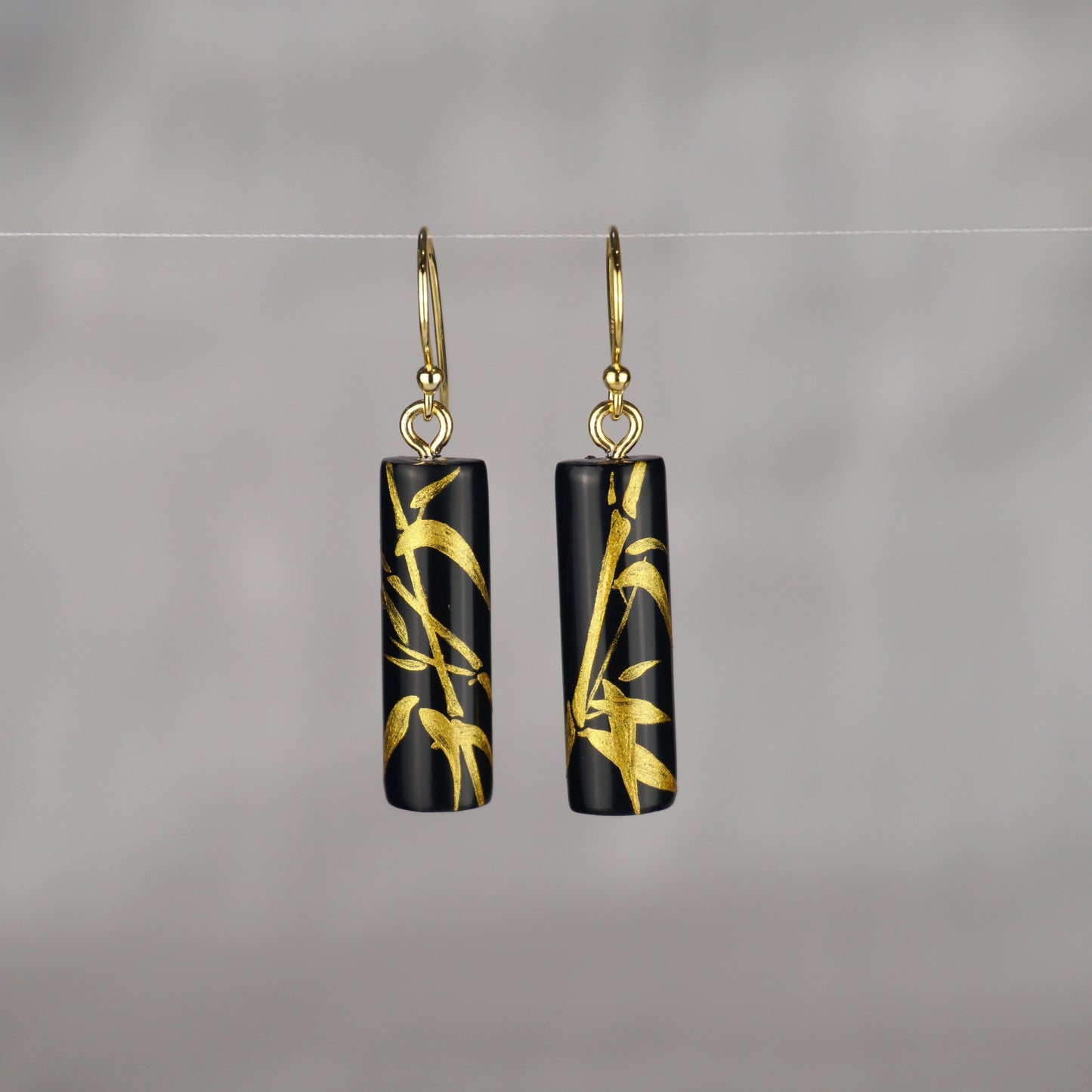 Lacquer Golden Bamboo Black Earrings