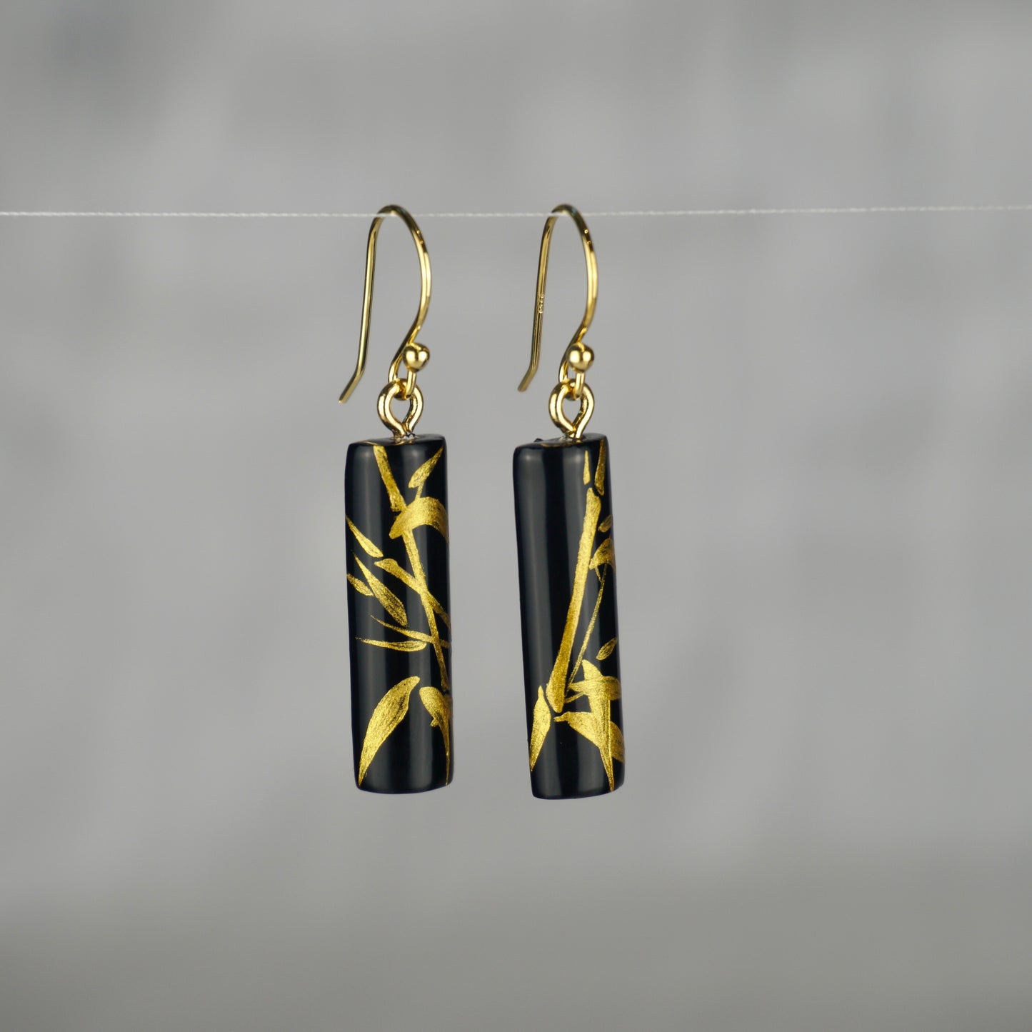 Lacquer Golden Bamboo Black Earrings