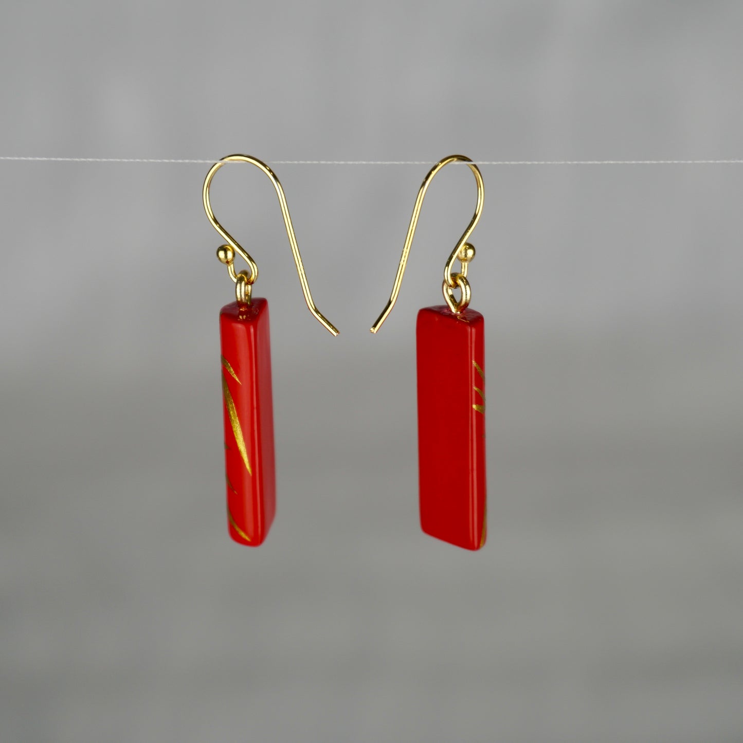 Lacquer Golden Bamboo Red Earrings