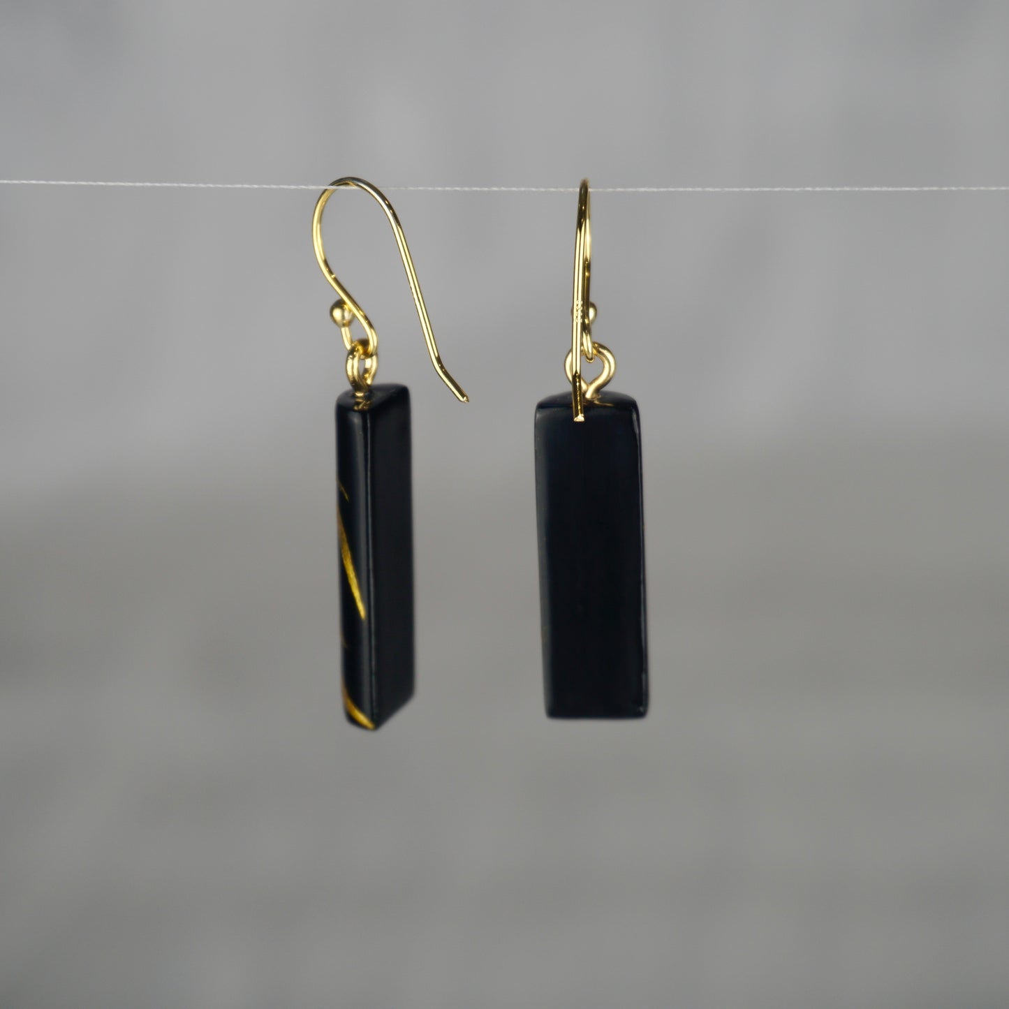 Lacquer Golden Bamboo Black Earrings