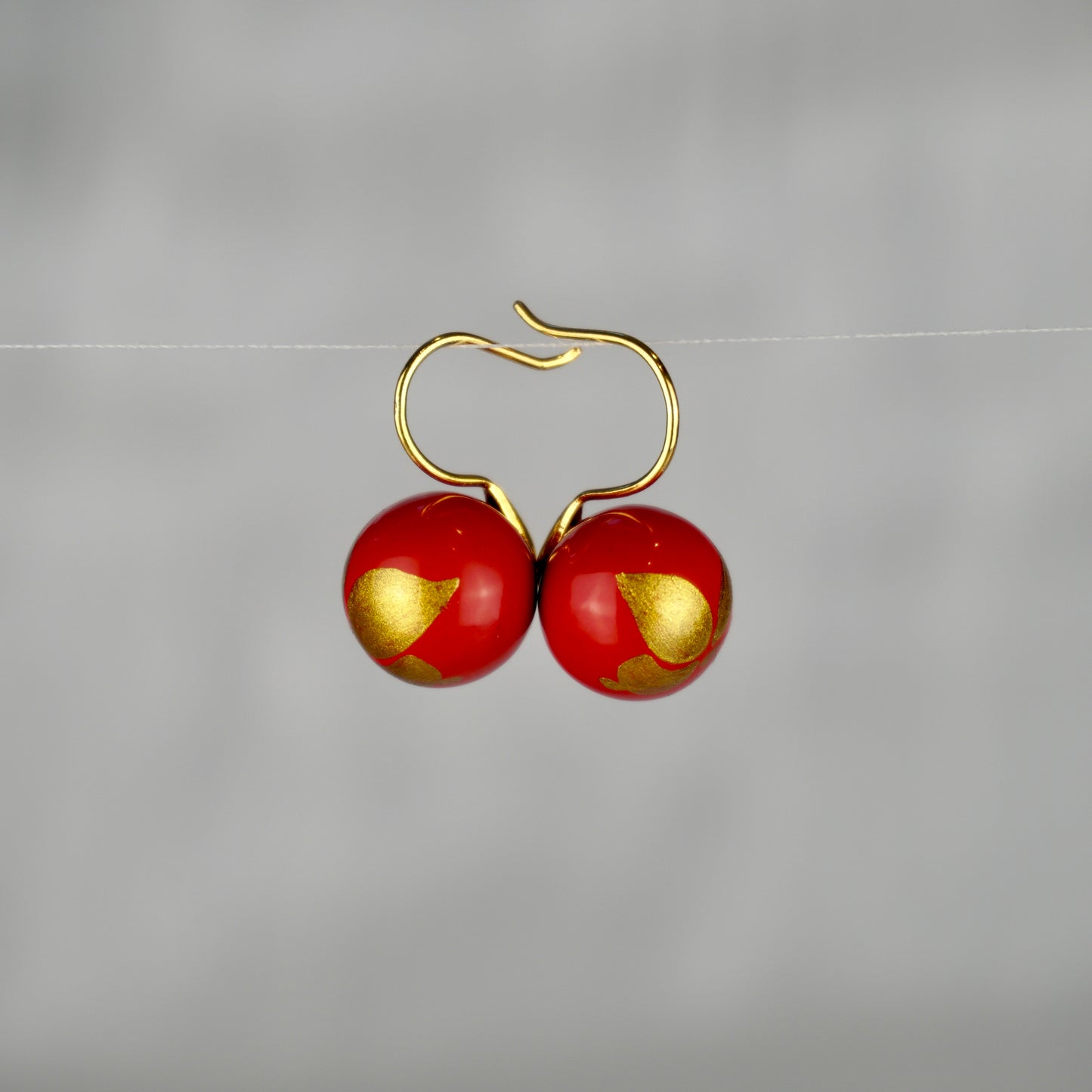 Lacquer Golden Butterfly Red Drop Earrings